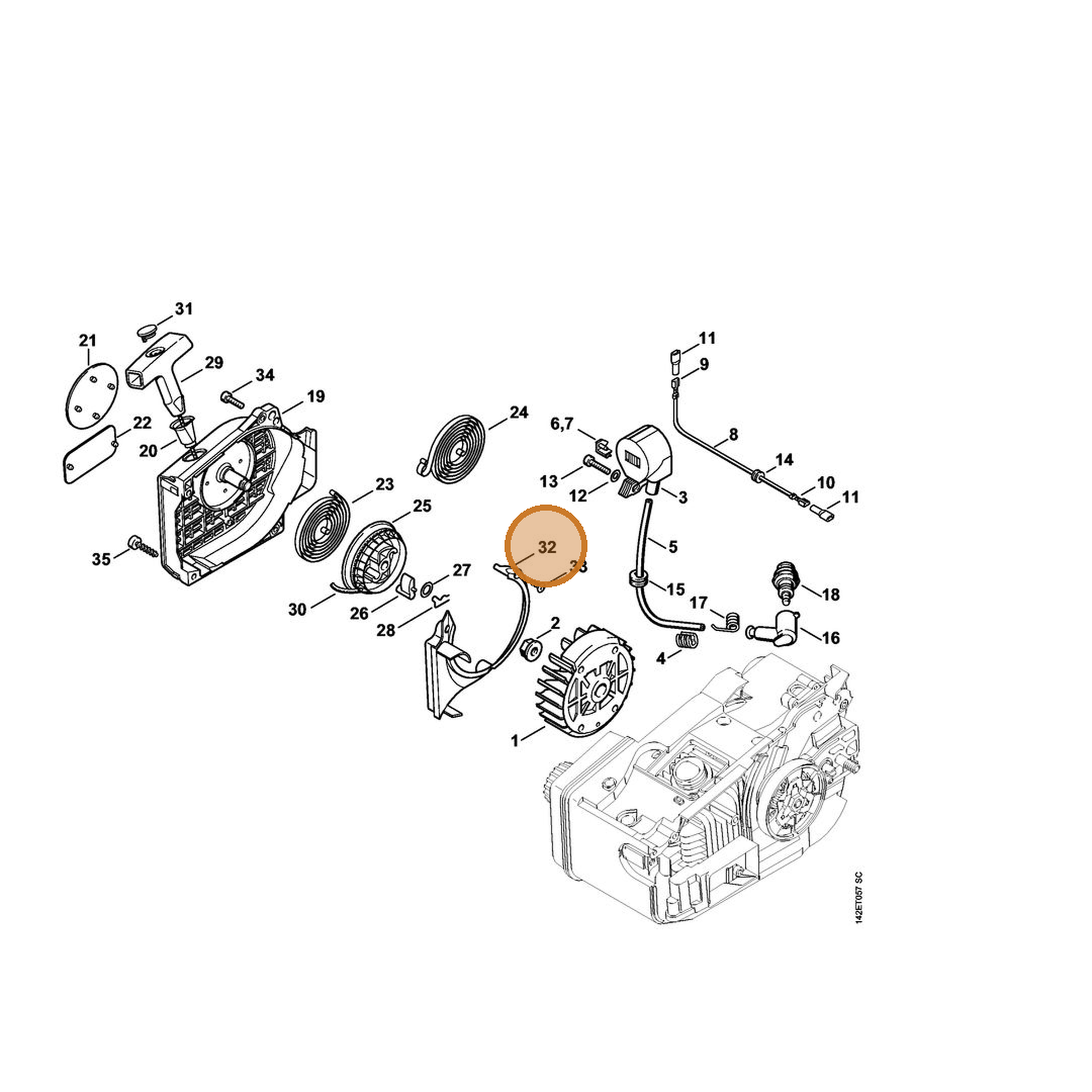 STIHL part 1129-084-7800 — IPL diagram snippet (6x zoom, amber highlight)