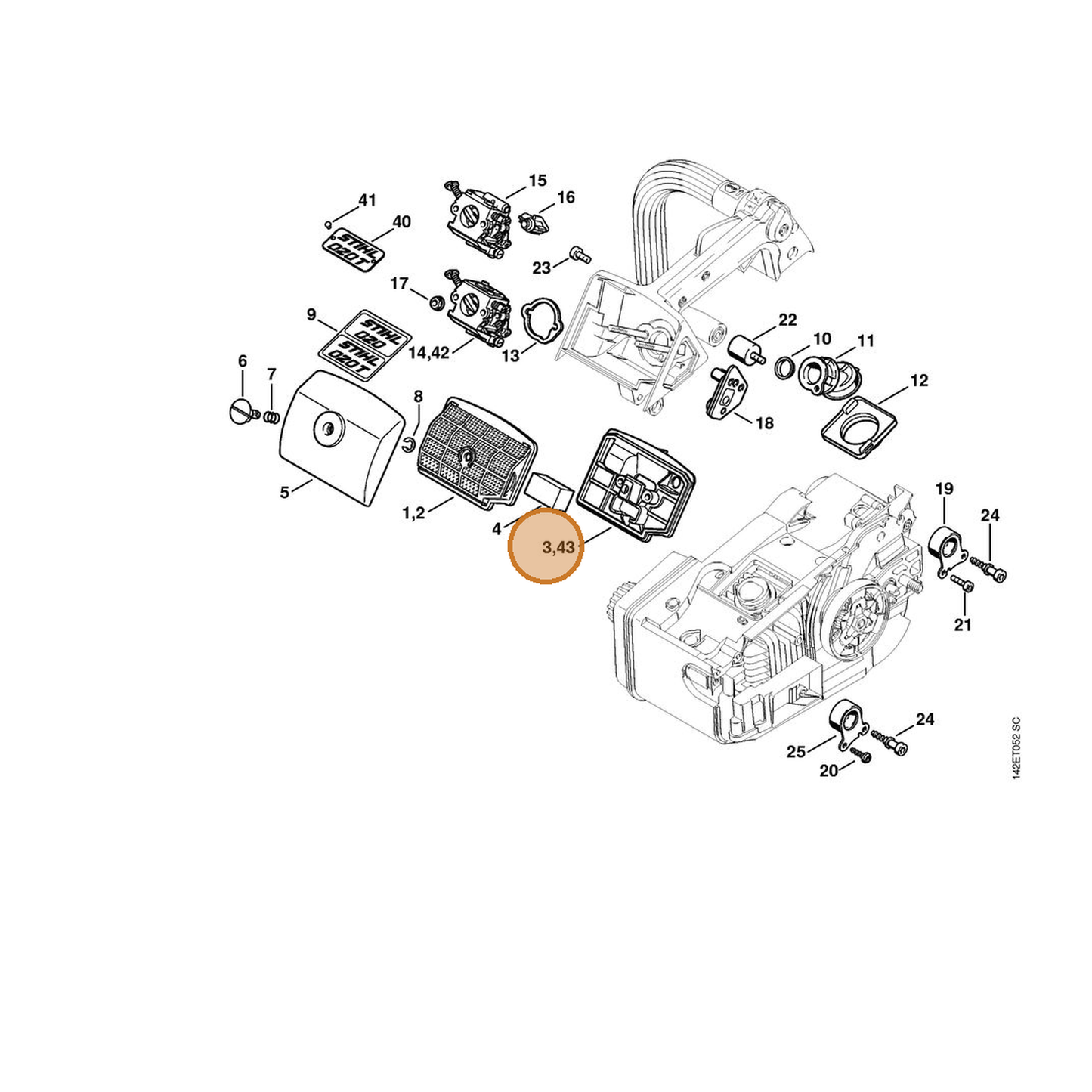 STIHL part 1129-120-3402 — IPL diagram snippet (6x zoom, amber highlight)