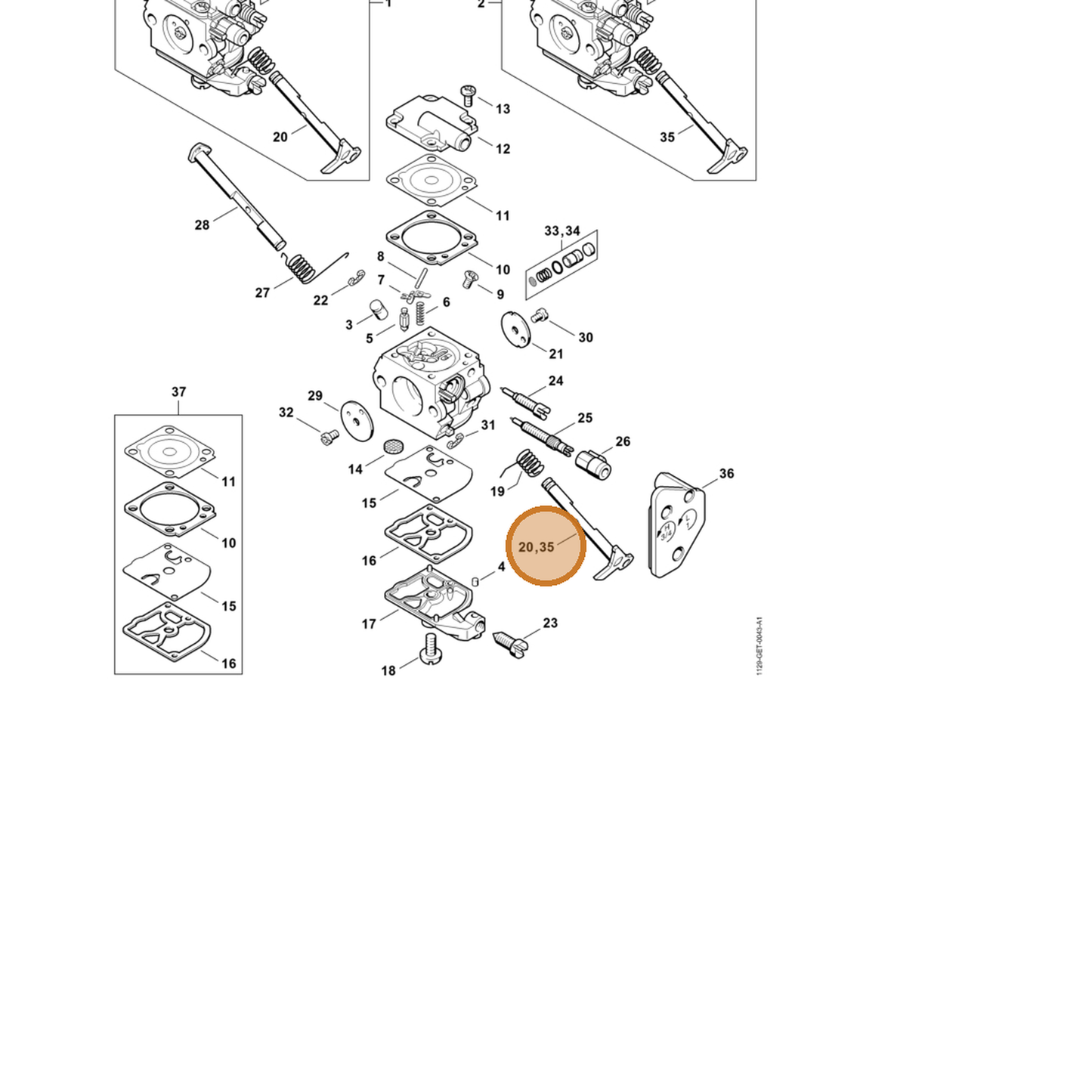 STIHL part 1129-120-7102 — IPL diagram snippet (6x zoom, amber highlight)