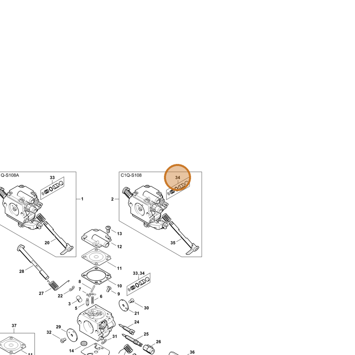 STIHL part 1129-120-9701 — IPL diagram snippet (6x zoom, amber highlight)
