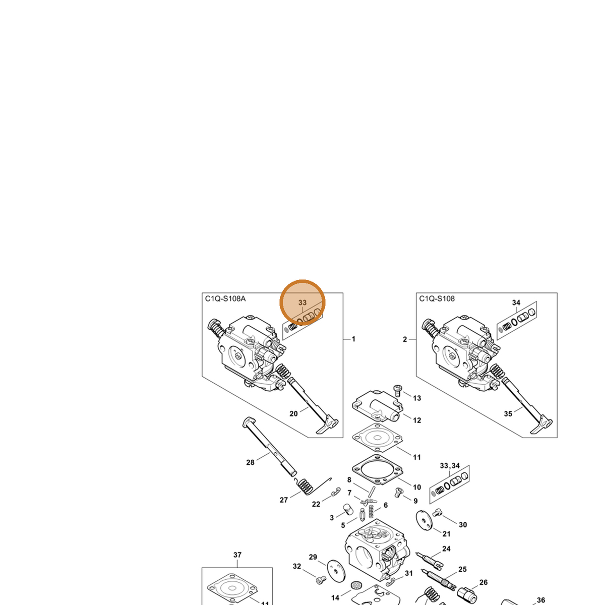 STIHL part 1129-120-9702 — IPL diagram snippet (6x zoom, amber highlight)