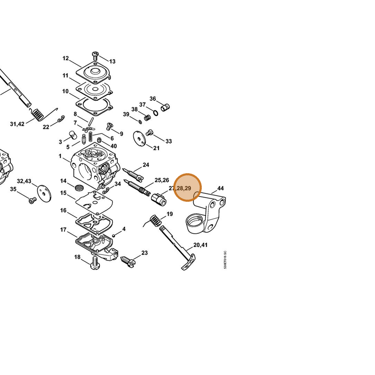 STIHL part 1129-121-2701 — IPL diagram snippet (6x zoom, amber highlight)