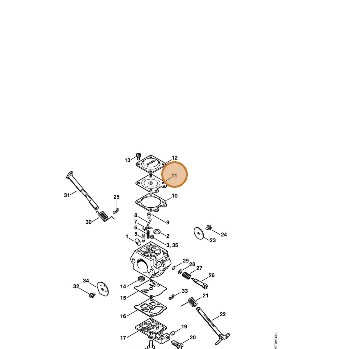 STIHL part 1129-121-4700 — IPL diagram snippet (6x zoom, amber highlight)