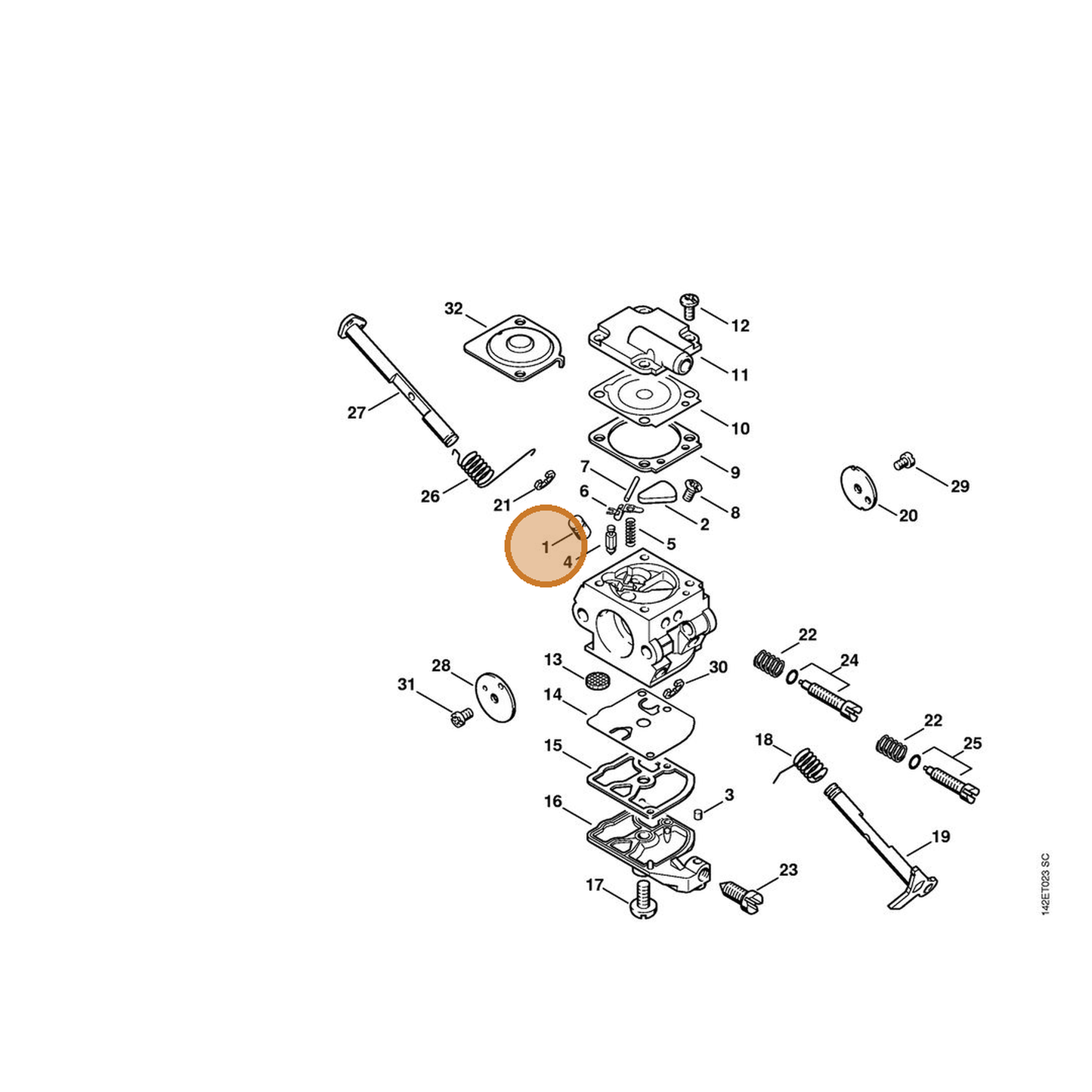 STIHL part 1129-121-5400 — IPL diagram snippet (6x zoom, amber highlight)