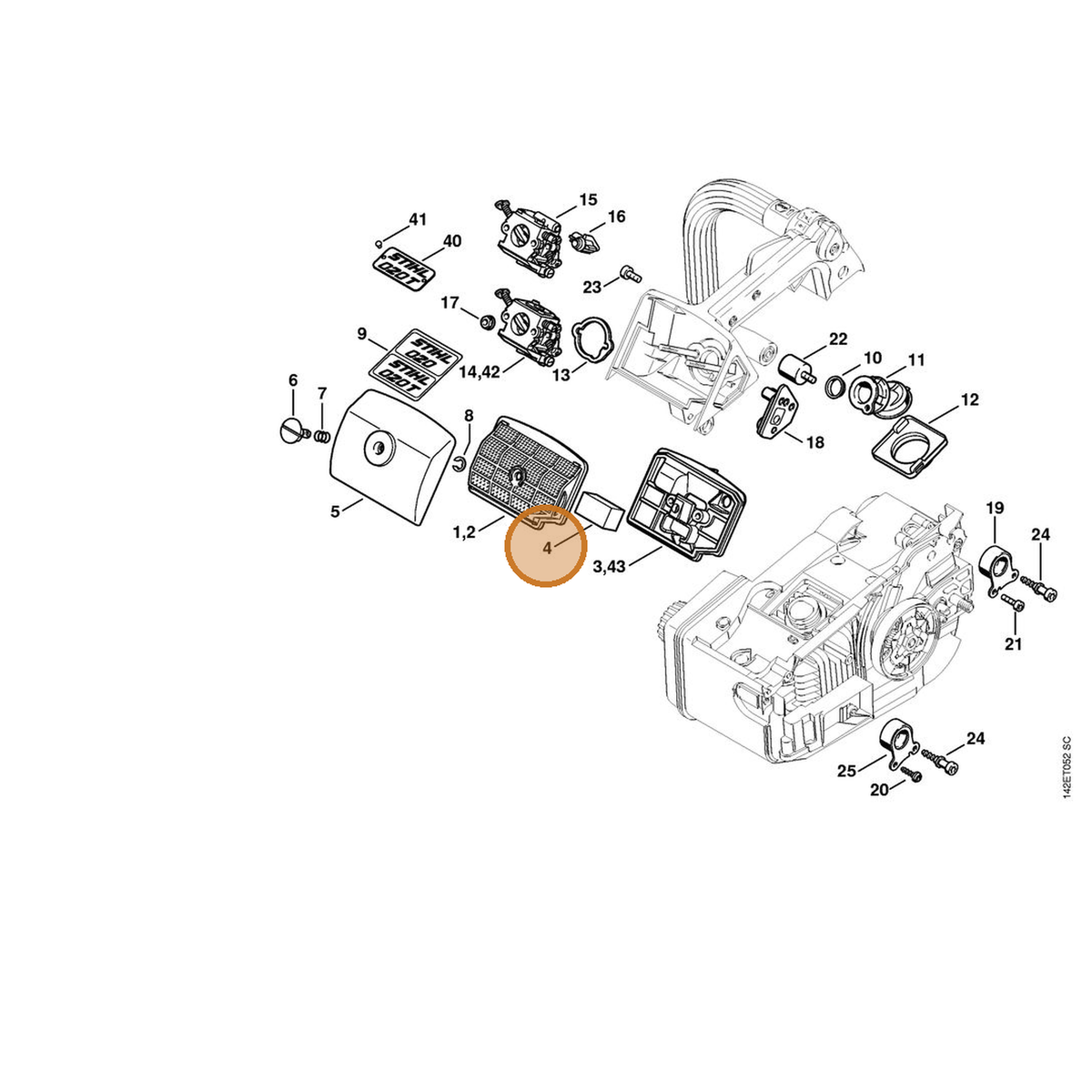 STIHL part 1129-122-0100 — IPL diagram snippet (6x zoom, amber highlight)