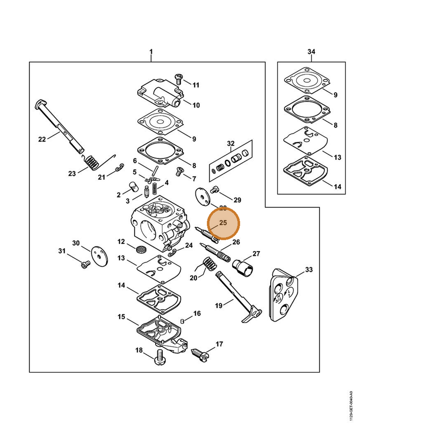 STIHL part 1129-122-6803 — IPL diagram snippet (6x zoom, amber highlight)