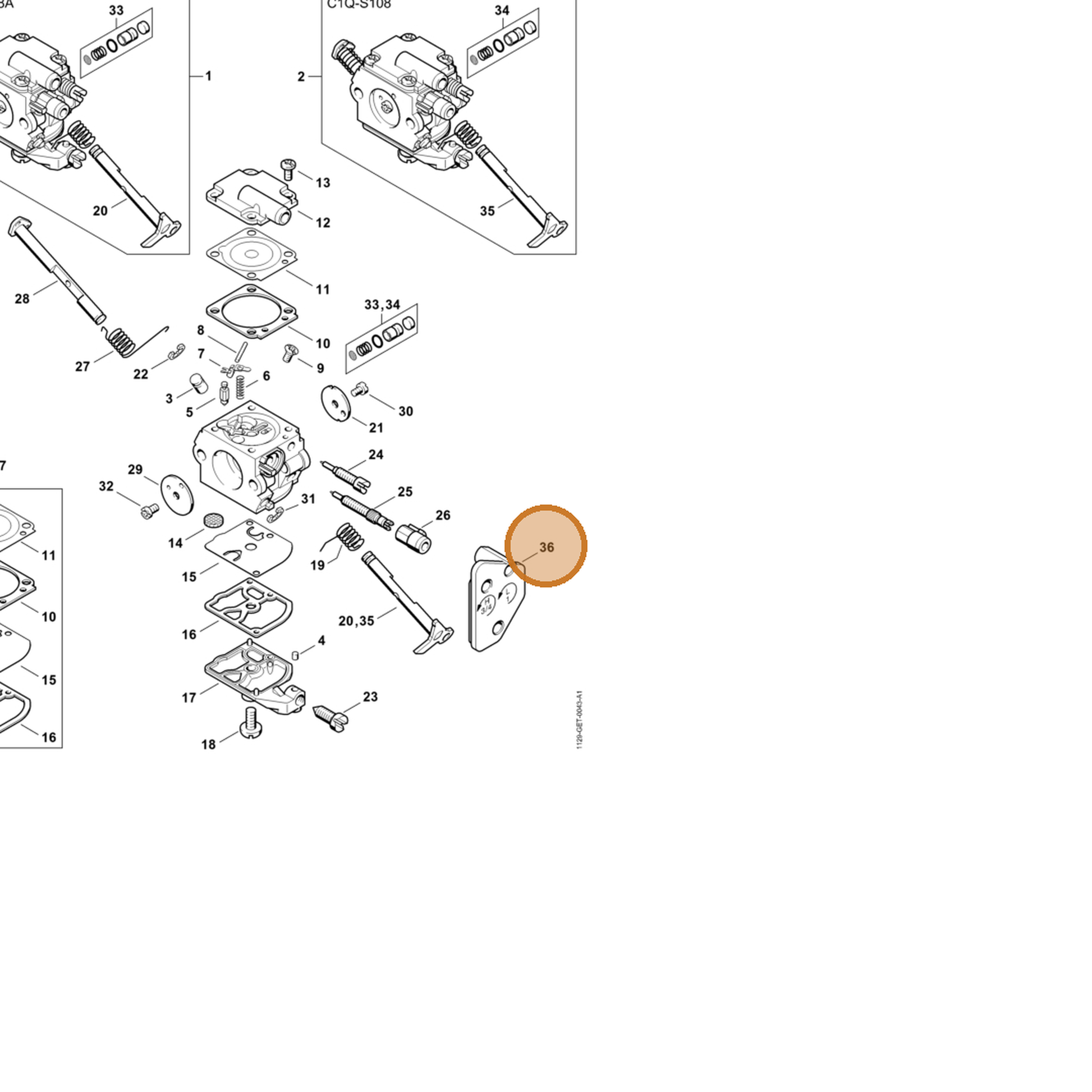 STIHL part 1129-123-7505 — IPL diagram snippet (6x zoom, amber highlight)