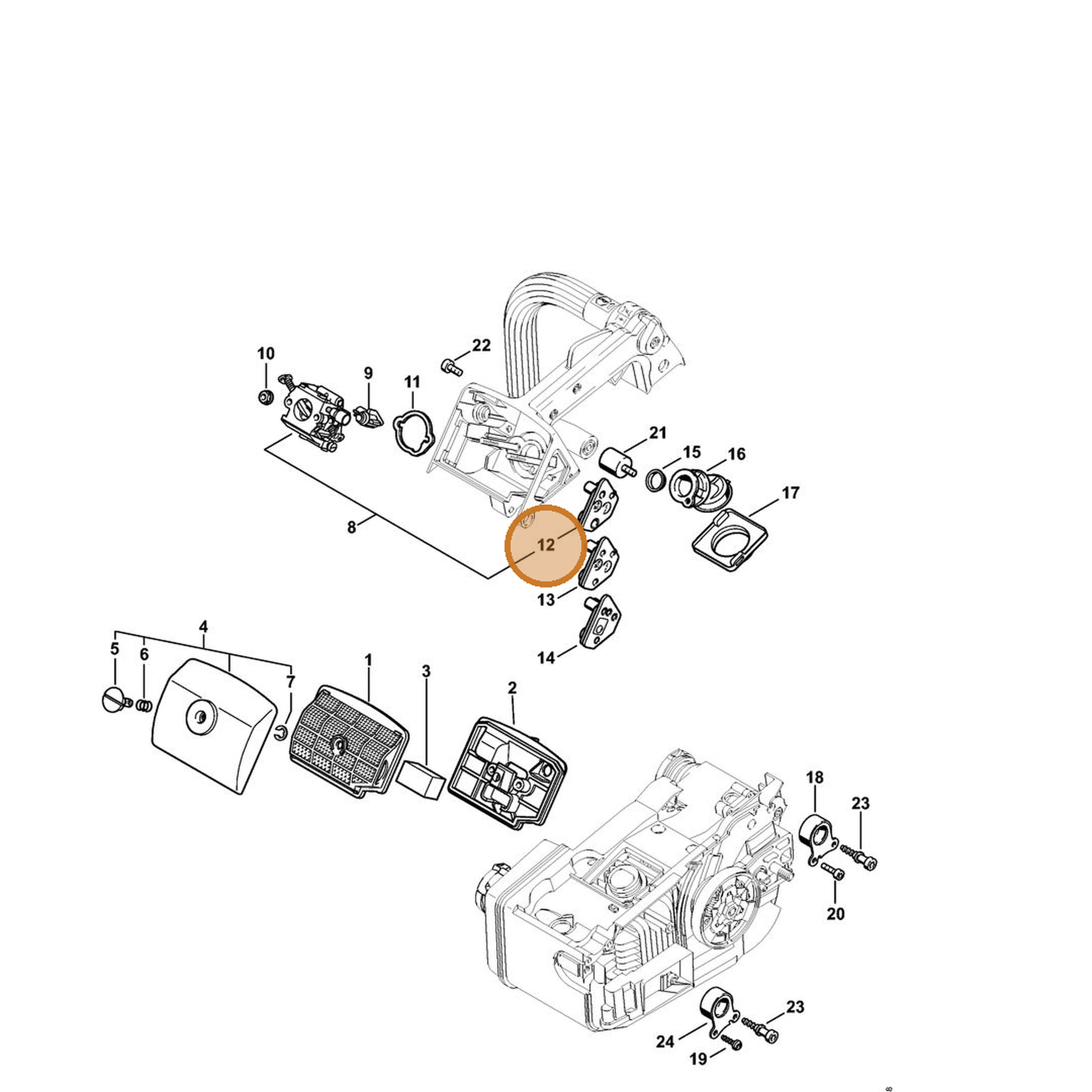 STIHL part 1129-123-7508 — IPL diagram snippet (6x zoom, amber highlight)