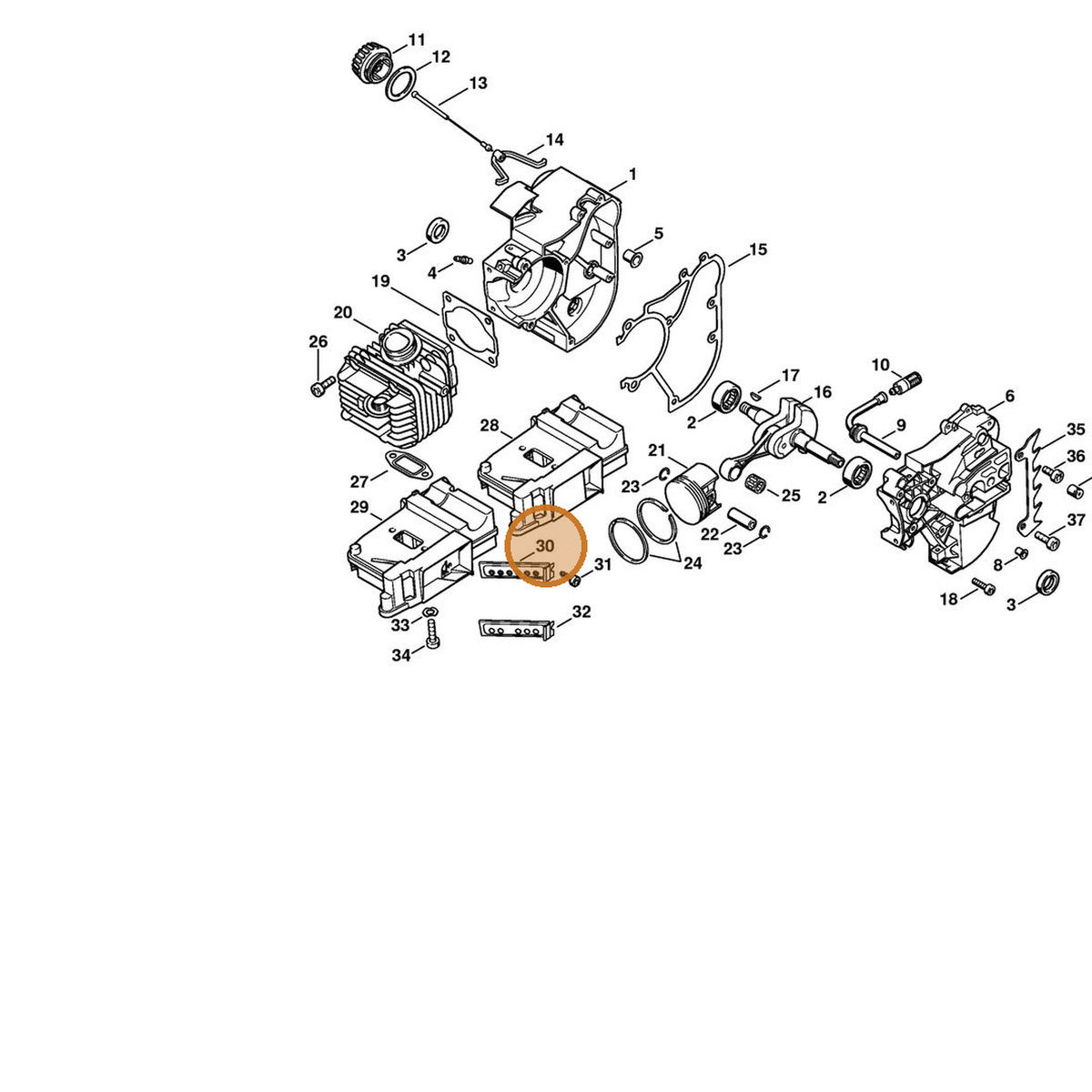 STIHL part 1129-140-2000 — IPL diagram snippet (6x zoom, amber highlight)