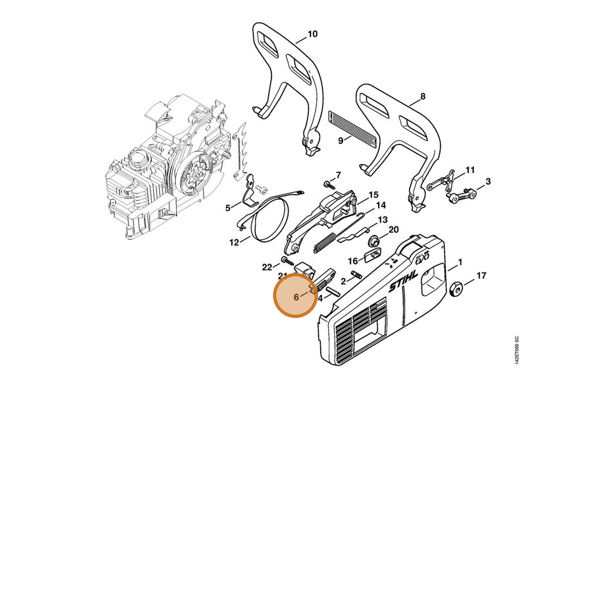 STIHL part 1129-162-6600 — IPL diagram snippet (6x zoom, amber highlight)