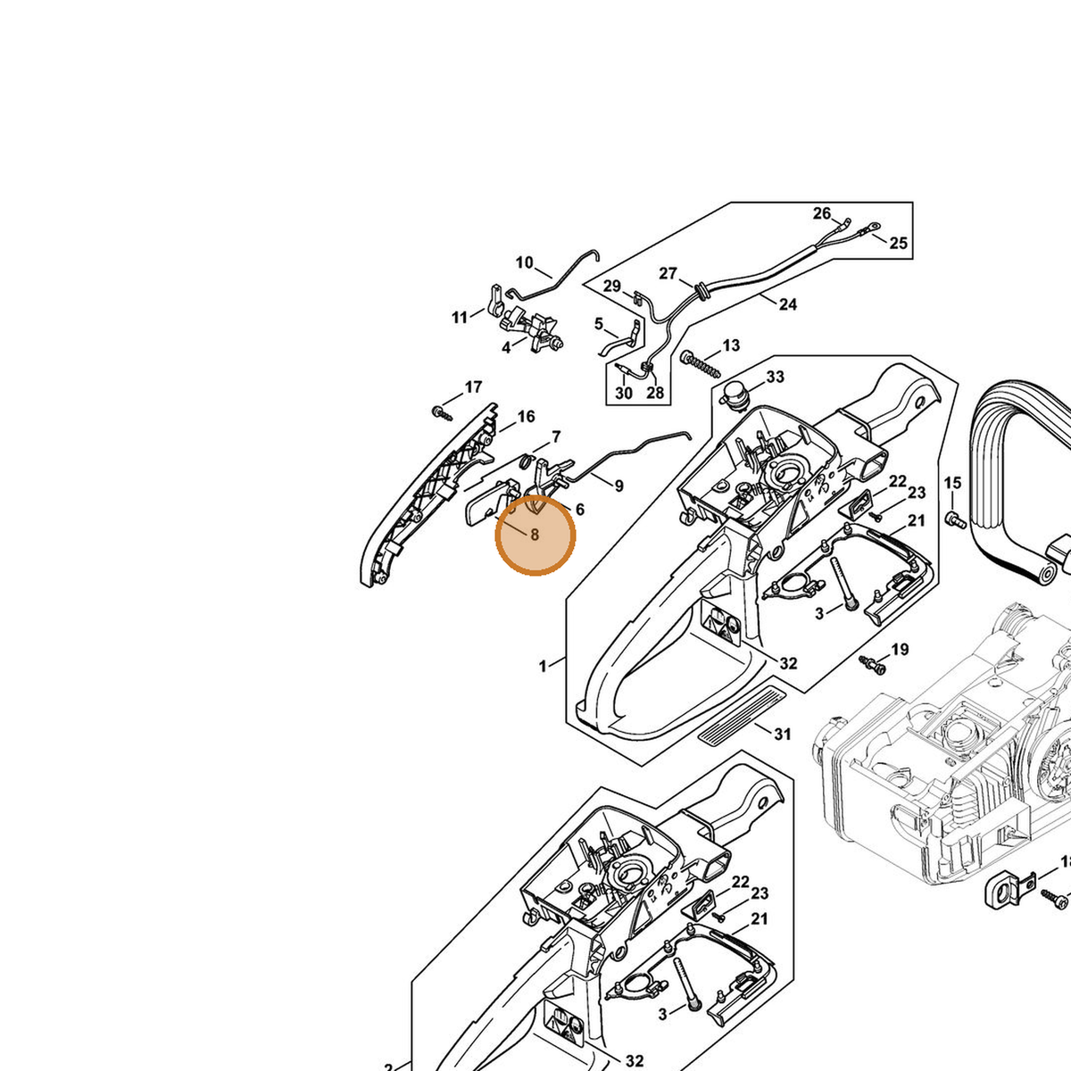 STIHL part 1129-182-0801 — IPL diagram snippet (6x zoom, amber highlight)