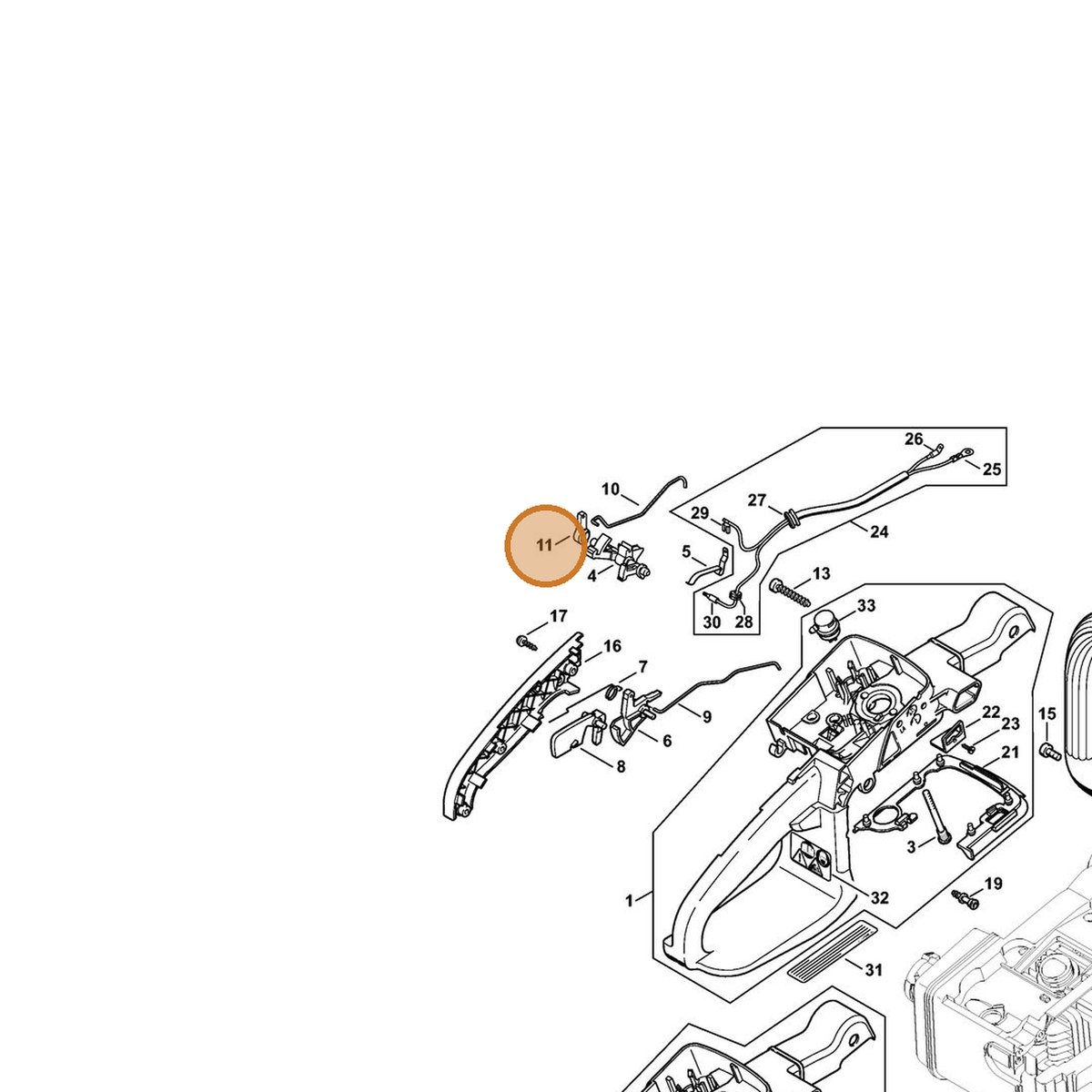 STIHL part 1129-185-2001 — IPL diagram snippet (6x zoom, amber highlight)