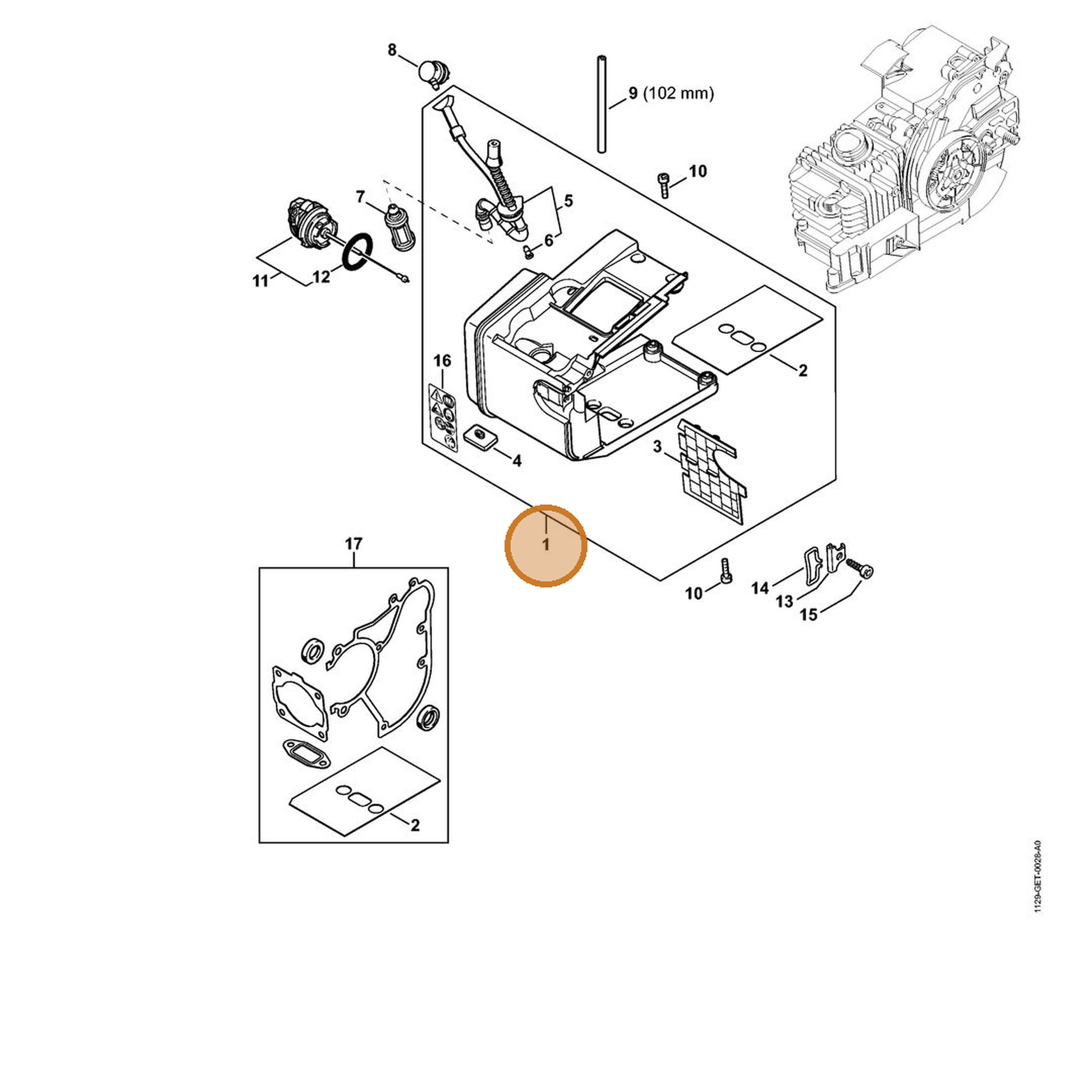 STIHL part 1129-350-0806 — IPL diagram snippet (6x zoom, amber highlight)