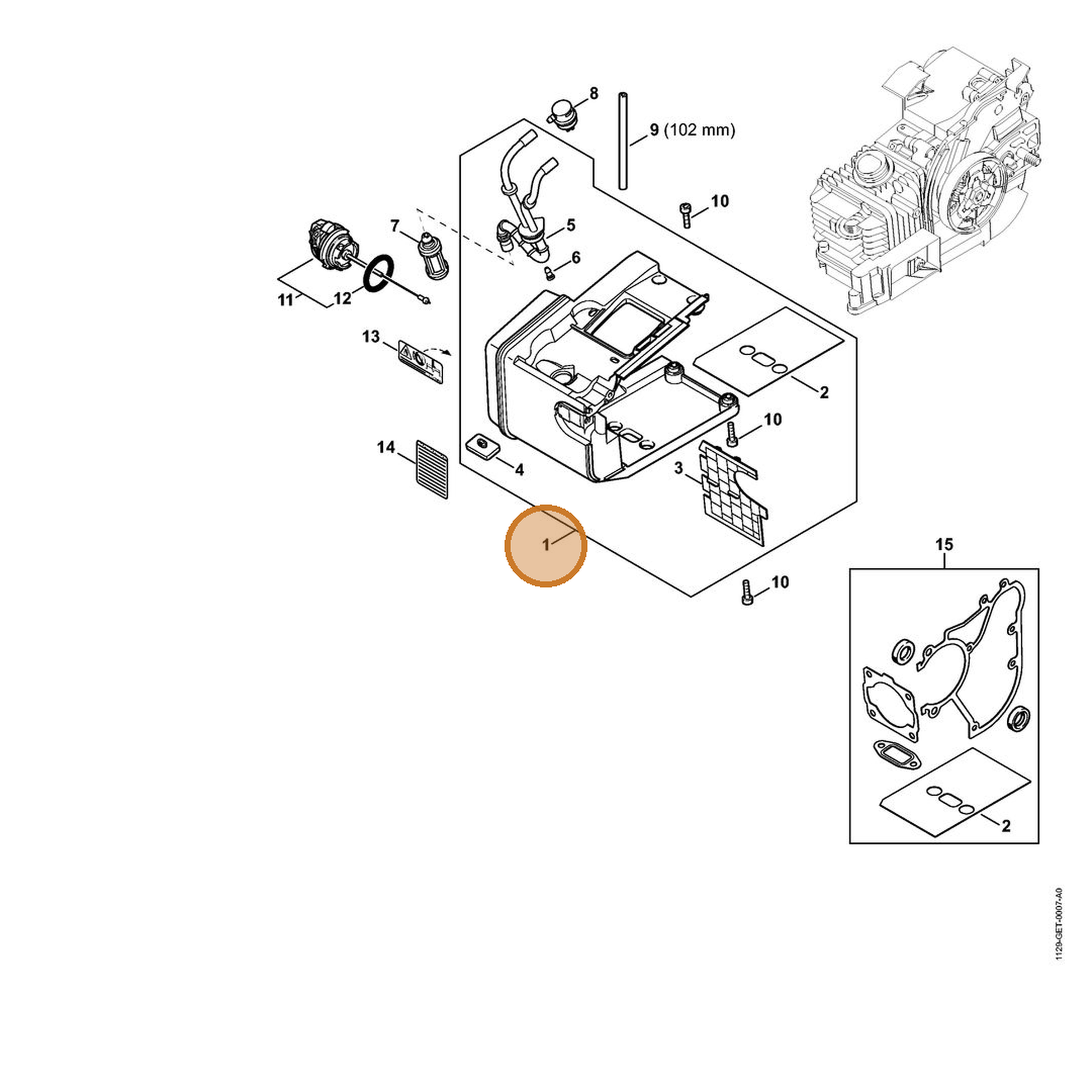 STIHL part 1129-350-0807 — IPL diagram snippet (6x zoom, amber highlight)