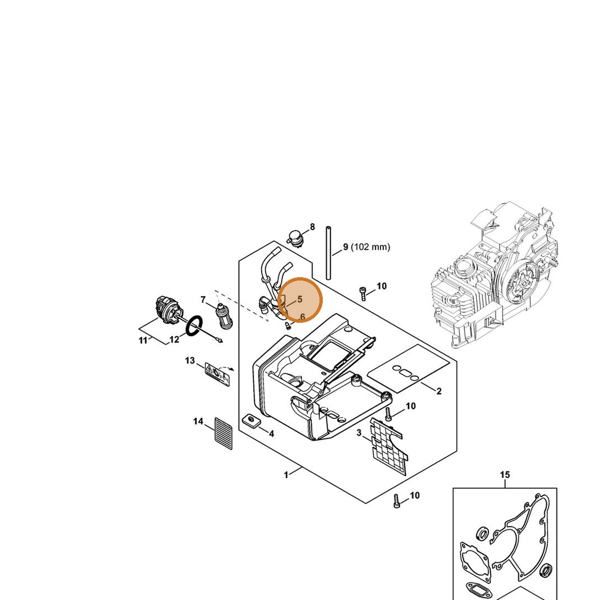 STIHL part 1129-350-3601 — IPL diagram snippet (6x zoom, amber highlight)