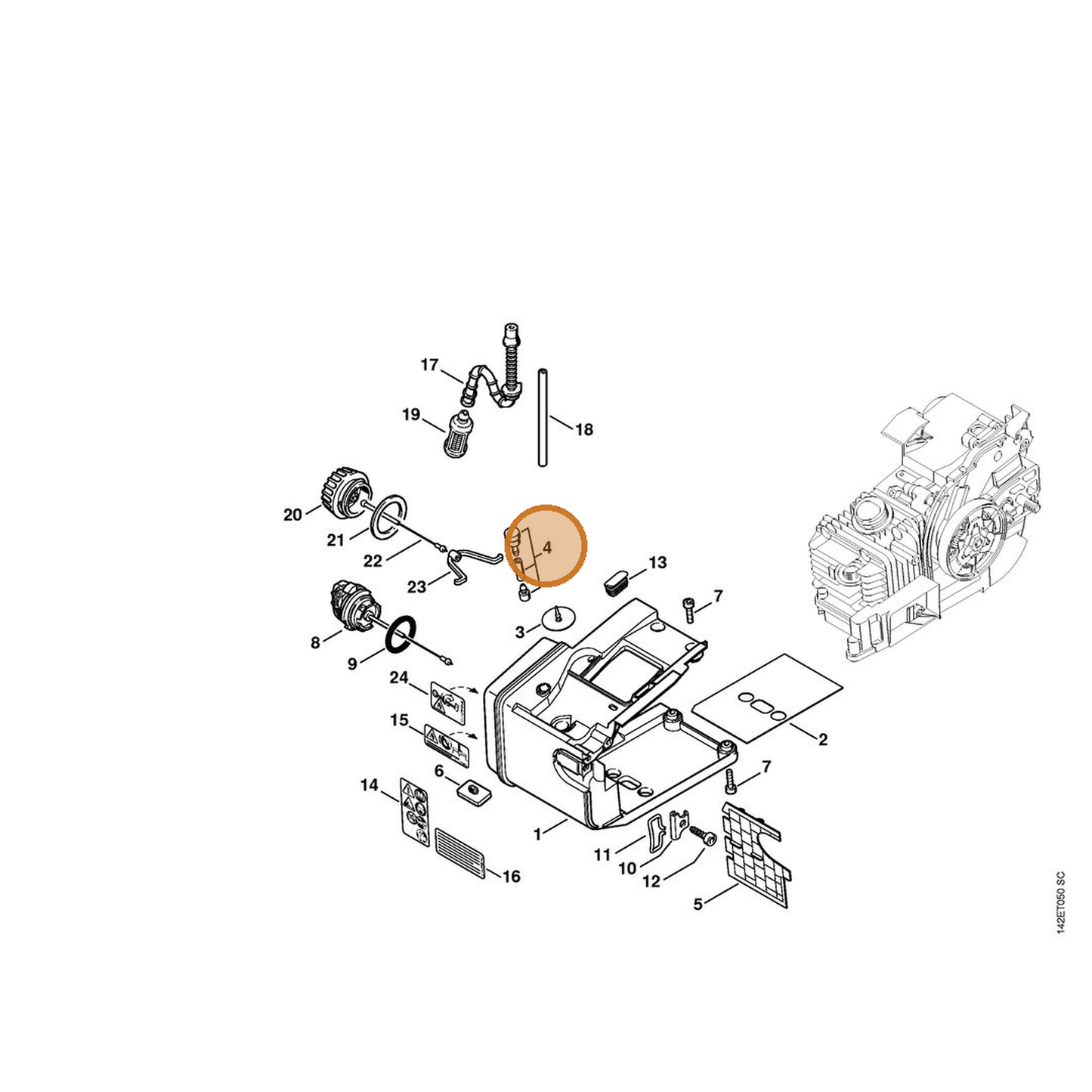 STIHL part 1129-350-5850 — IPL diagram snippet (6x zoom, amber highlight)