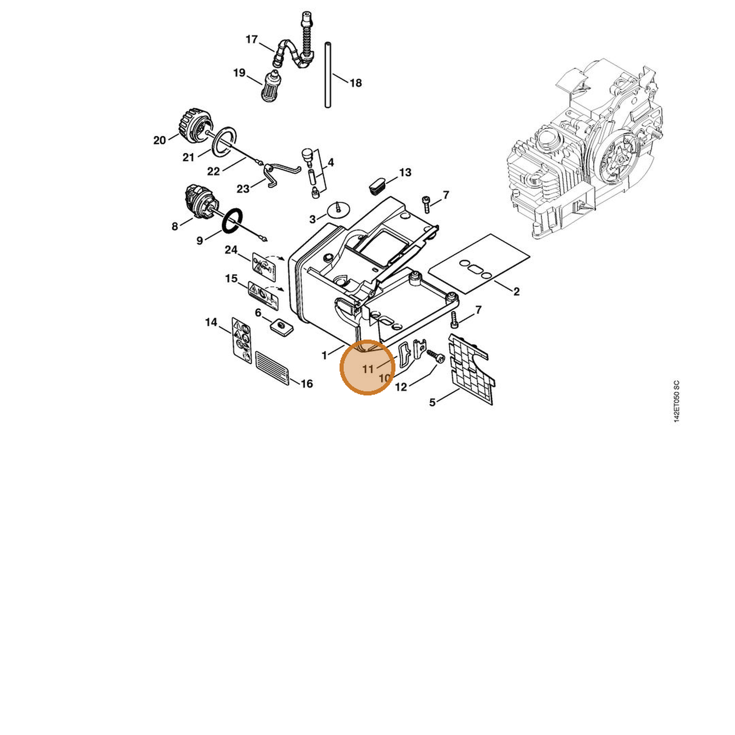 STIHL part 1129-352-5000 — IPL diagram snippet (6x zoom, amber highlight)