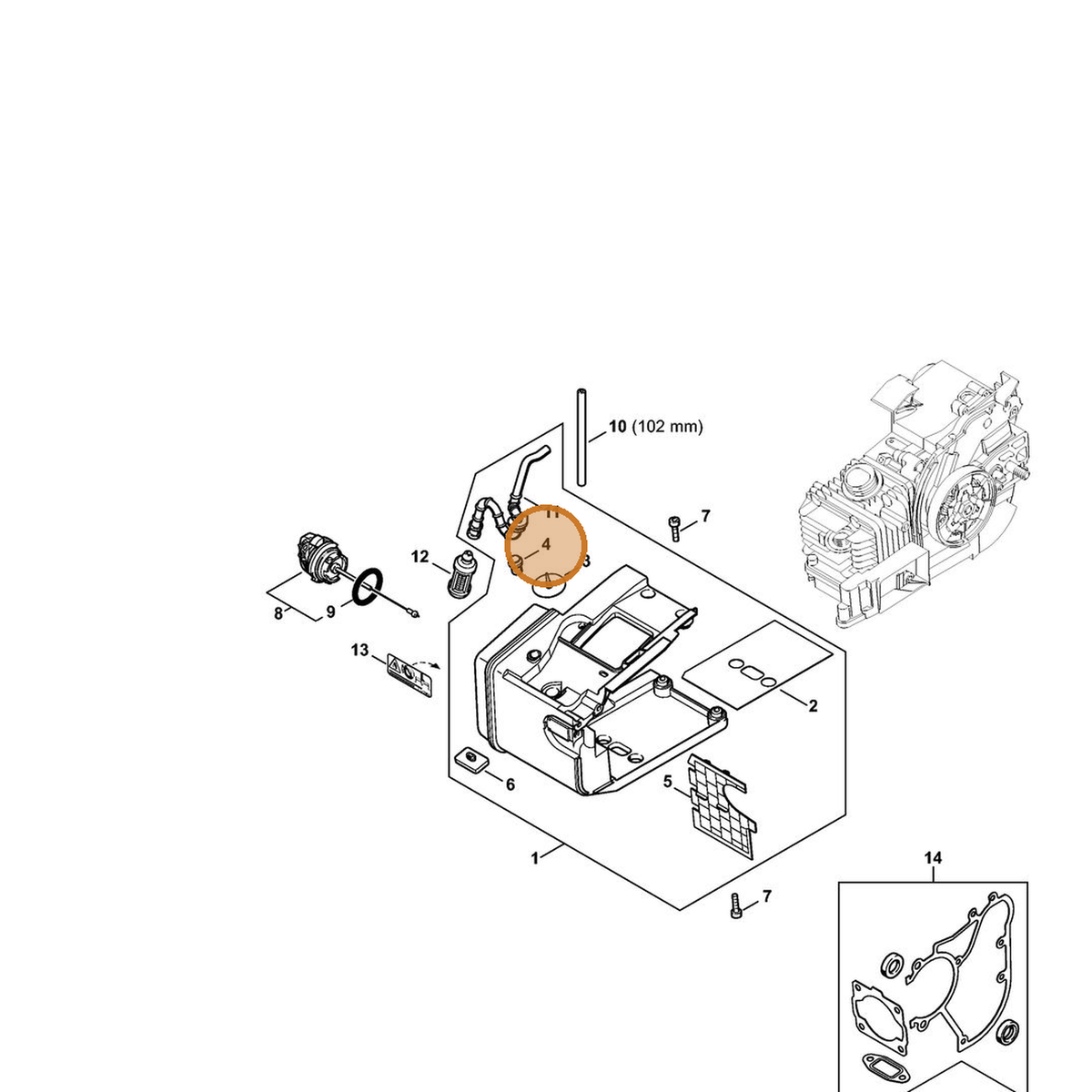 STIHL part 1129-353-2000 — IPL diagram snippet (6x zoom, amber highlight)