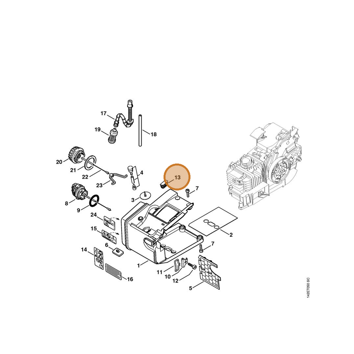 STIHL part 1129-353-6500 — IPL diagram snippet (6x zoom, amber highlight)