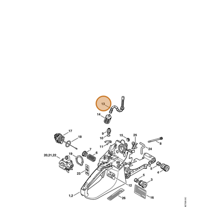 STIHL part 1129-358-7702 — IPL diagram snippet (6x zoom, amber highlight)