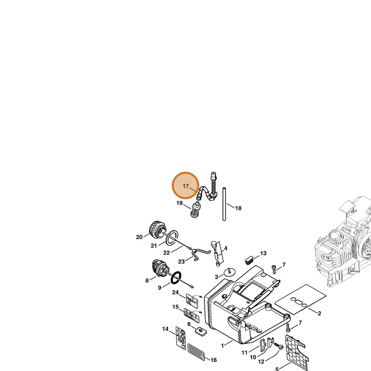 STIHL part 1129-358-7705 — IPL diagram snippet (6x zoom, amber highlight)