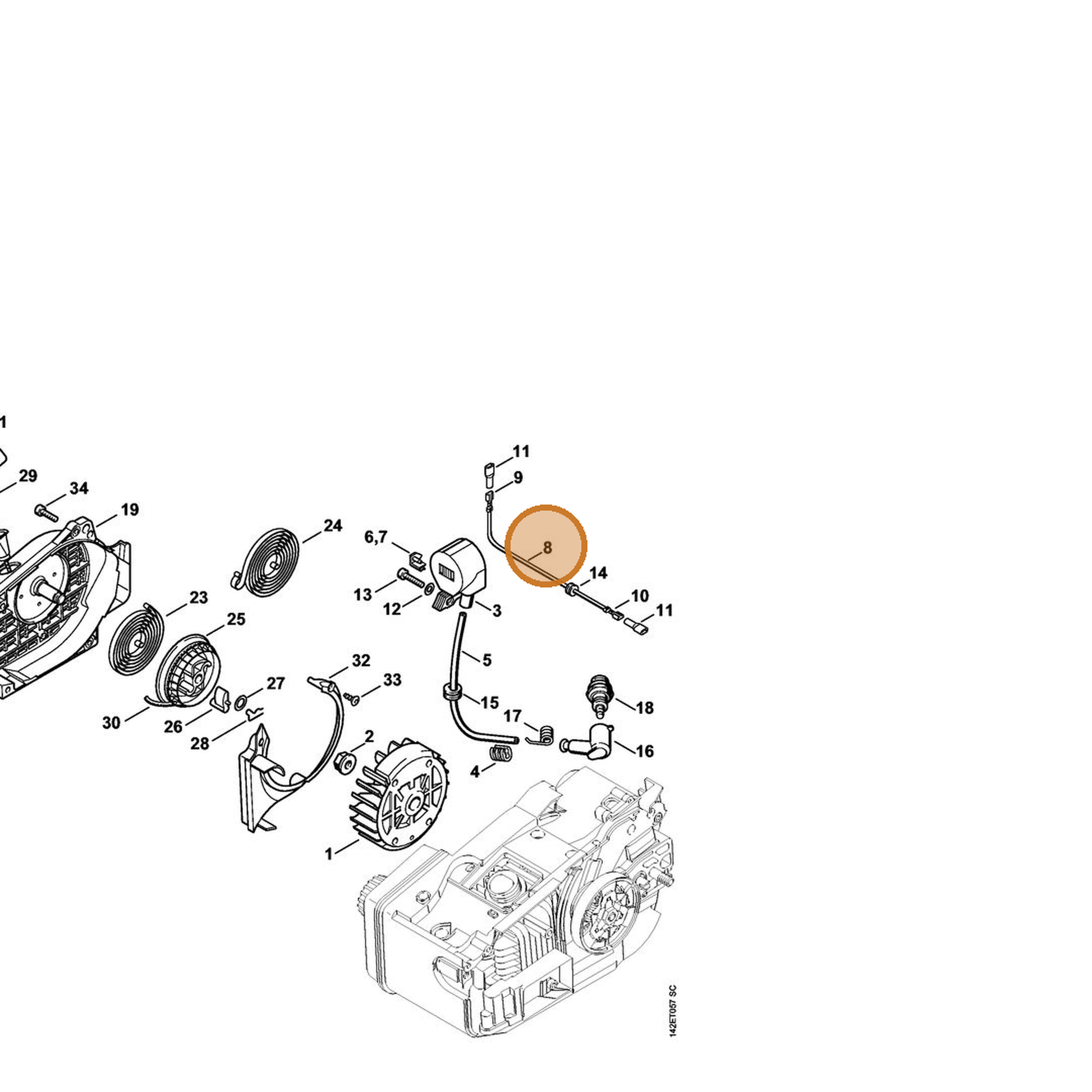 STIHL part 1129-440-1100 — IPL diagram snippet (6x zoom, amber highlight)