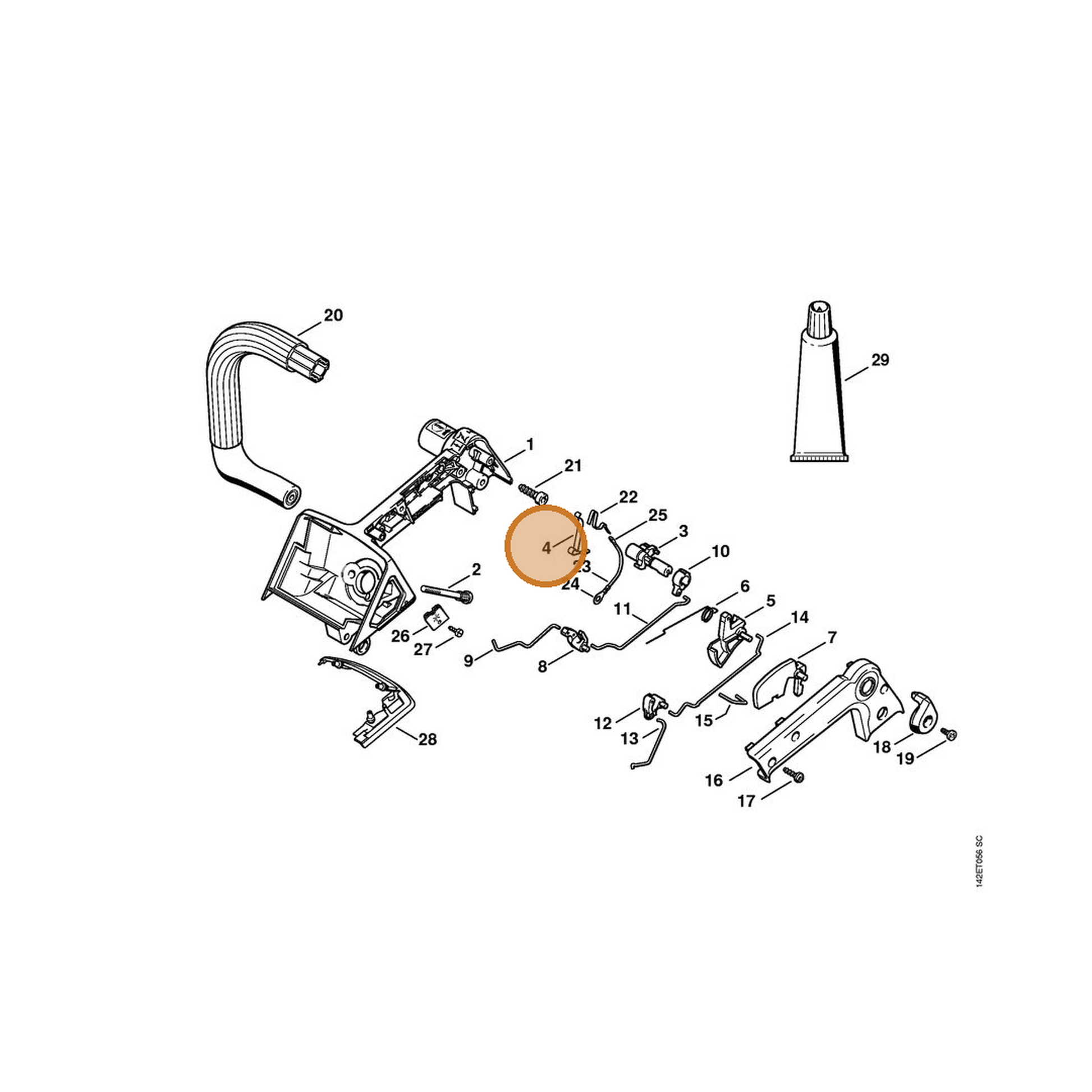 STIHL part 1129-442-1600 — IPL diagram snippet (6x zoom, amber highlight)