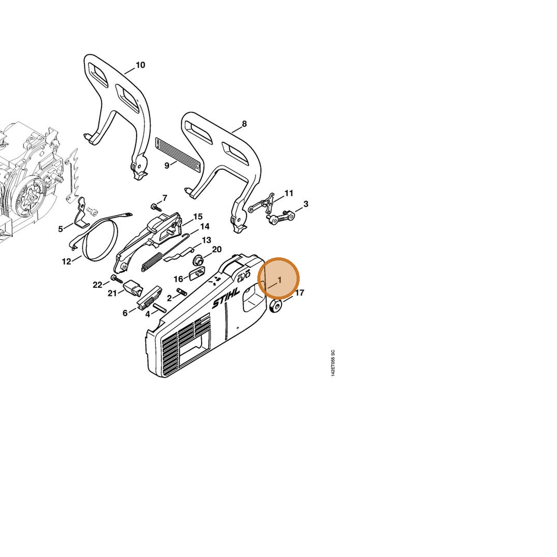 STIHL part 1129-640-1702 — IPL diagram snippet (6x zoom, amber highlight)