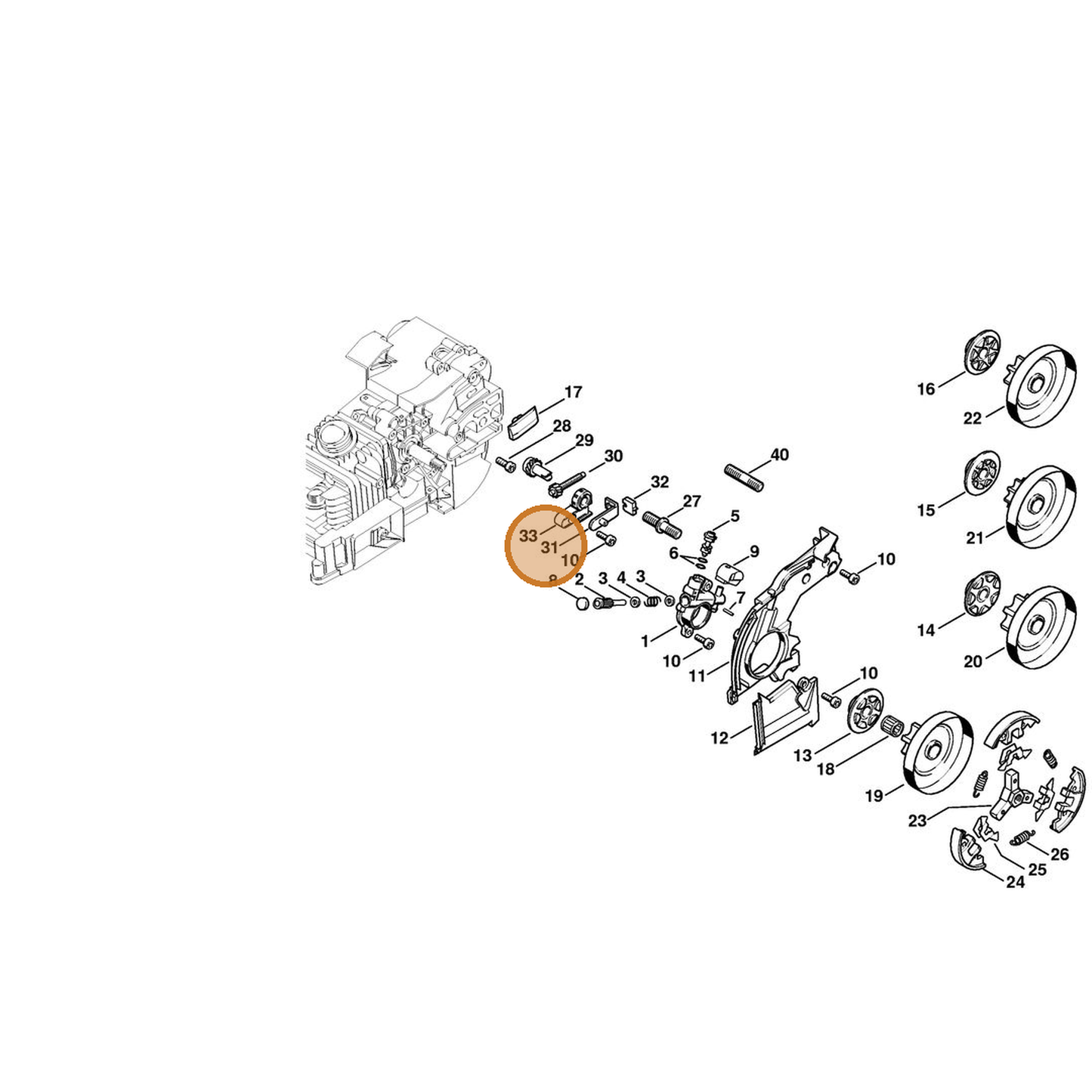 STIHL part 1129-640-1900 — IPL diagram snippet (6x zoom, amber highlight)