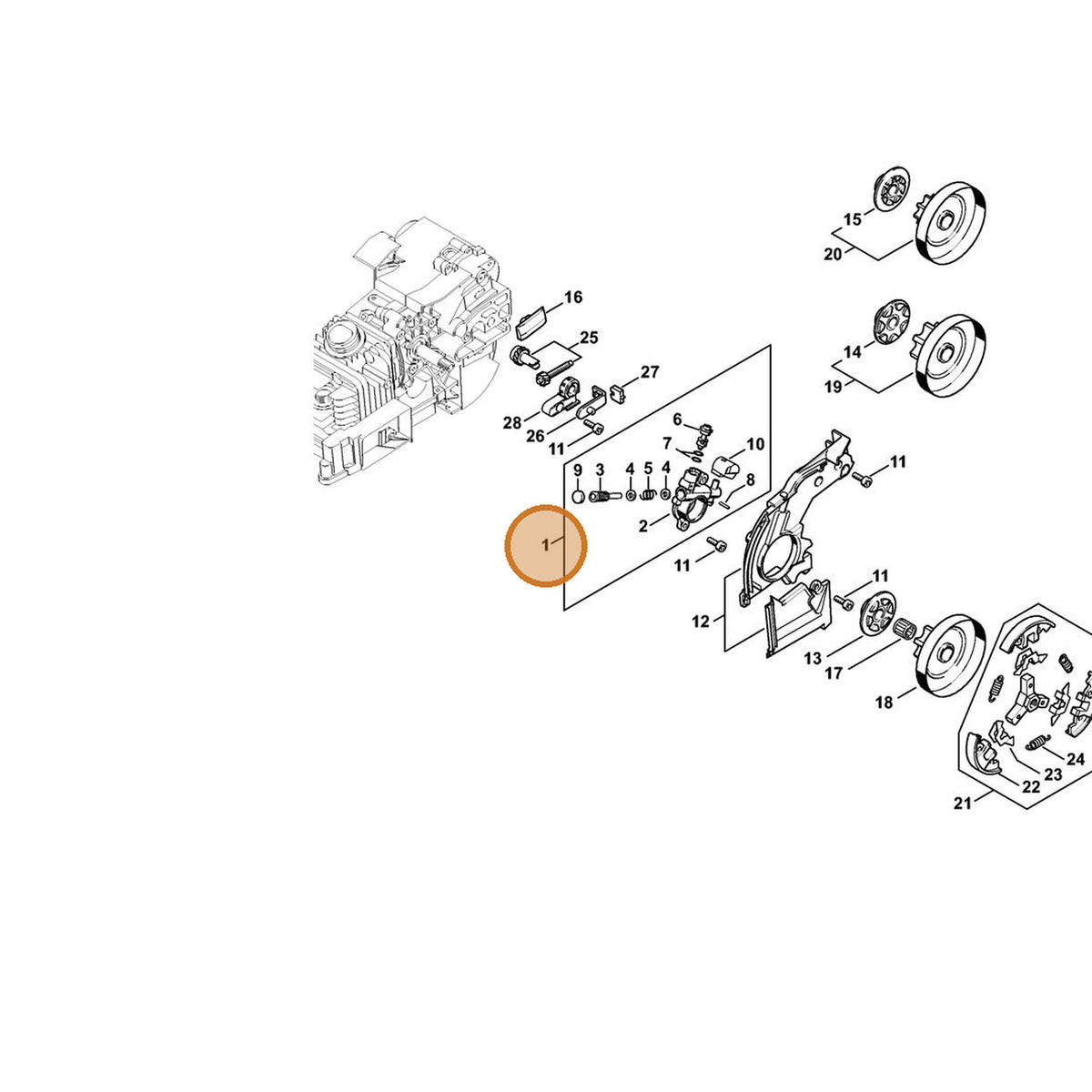 STIHL part 1129-640-3200 — IPL diagram snippet (6x zoom, amber highlight)