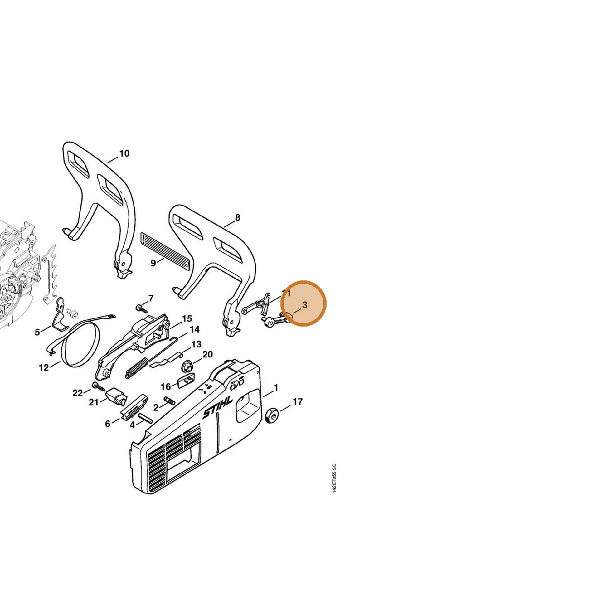 STIHL part 1129-640-5000 — IPL diagram snippet (6x zoom, amber highlight)