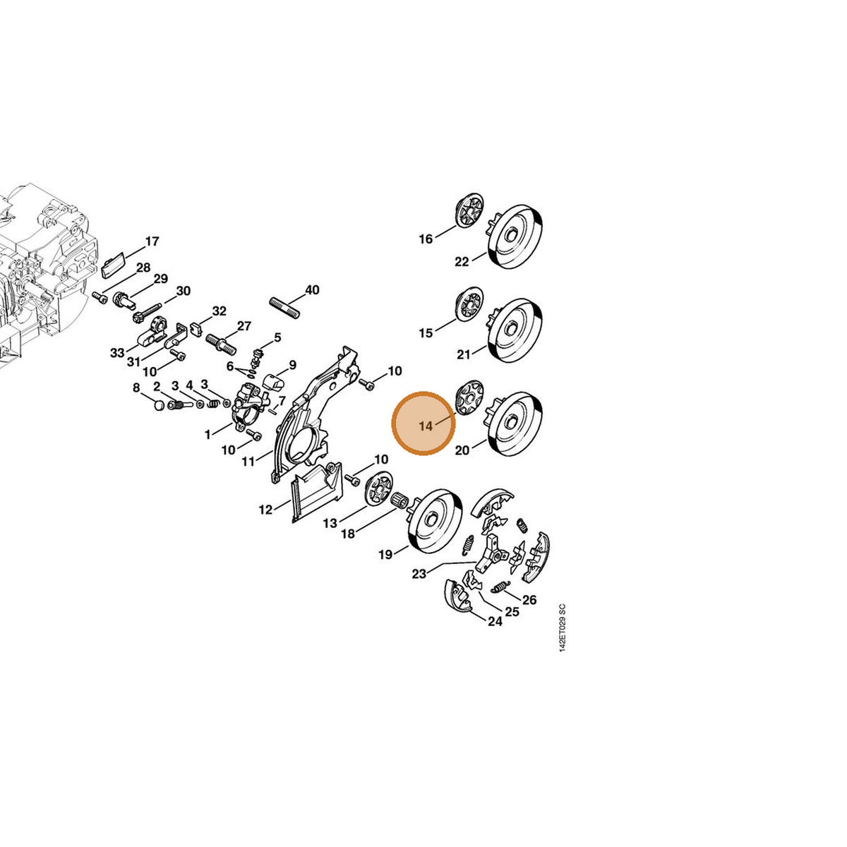 STIHL part 1129-640-7101 — IPL diagram snippet (6x zoom, amber highlight)