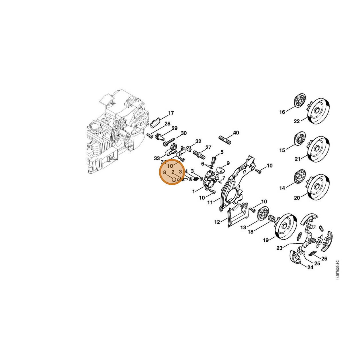 STIHL part 1129-647-0600 — IPL diagram snippet (6x zoom, amber highlight)