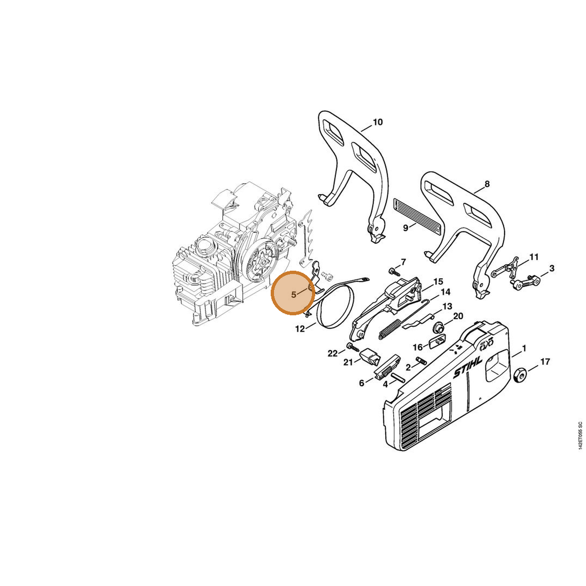 STIHL part 1129-656-7701 — IPL diagram snippet (6x zoom, amber highlight)