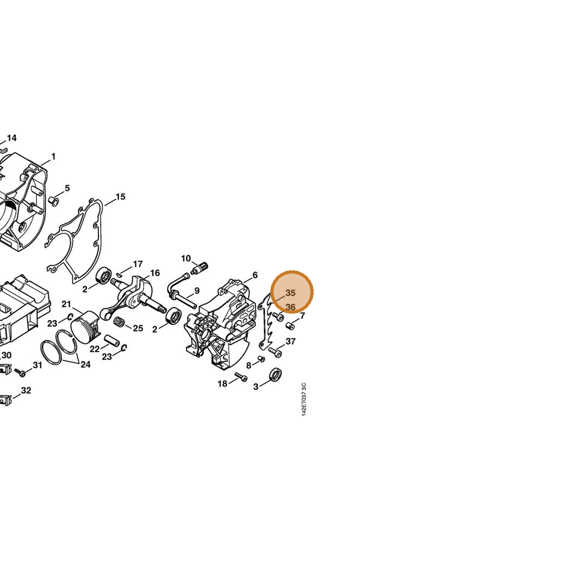 STIHL part 1129-664-0500 — IPL diagram snippet (6x zoom, amber highlight)