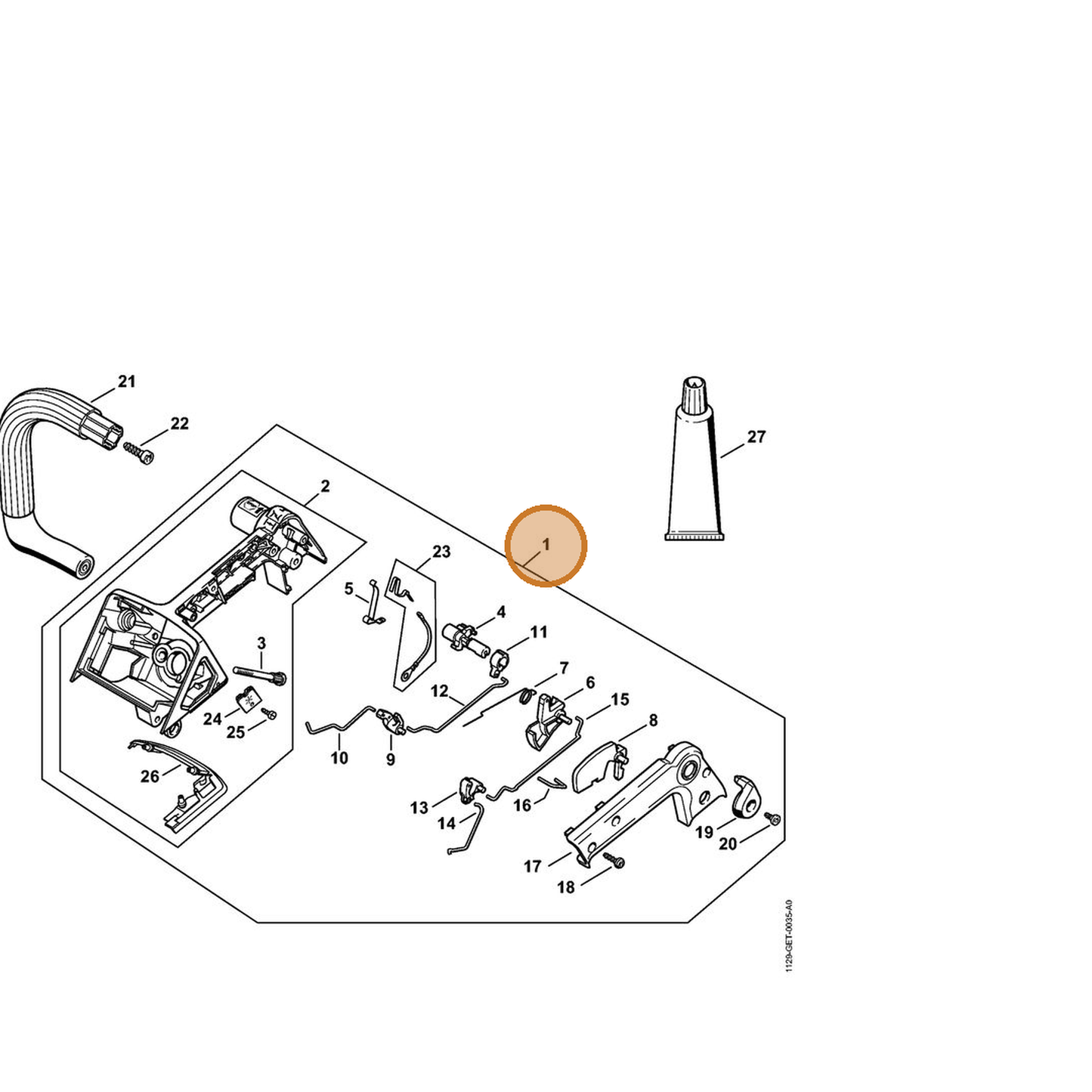 STIHL part 1129-790-1018 — IPL diagram snippet (6x zoom, amber highlight)