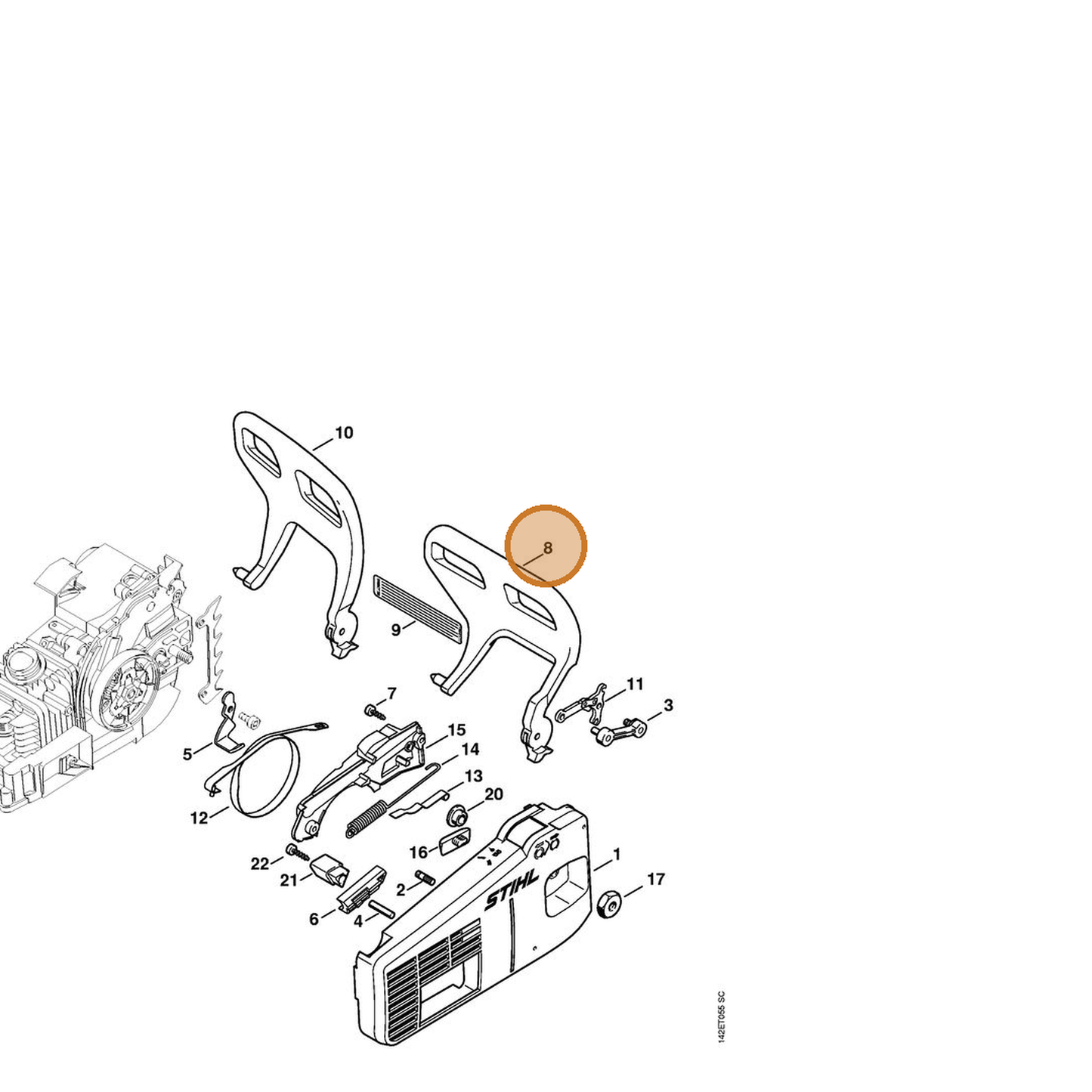 STIHL part 1129-792-9100 — IPL diagram snippet (6x zoom, amber highlight)