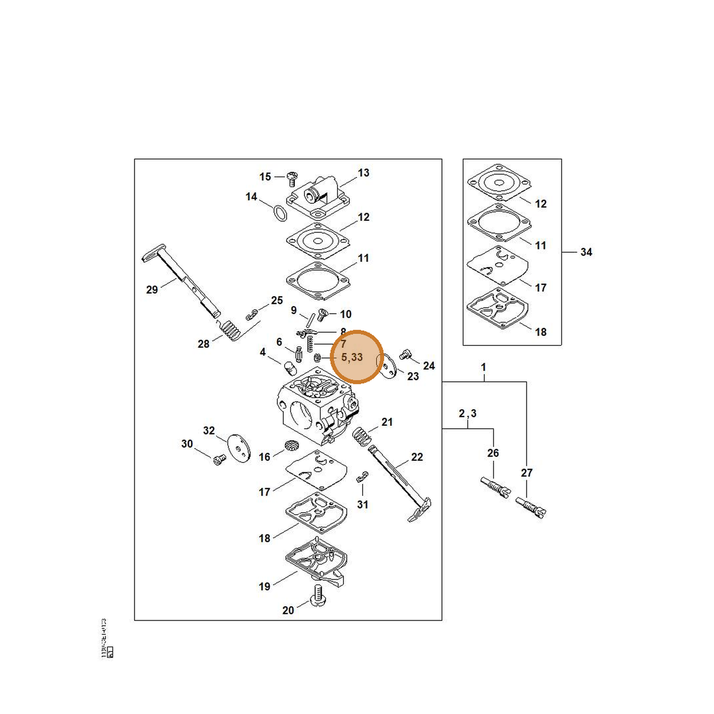 STIHL part 1130-007-1061 — IPL diagram snippet (6x zoom, amber highlight)