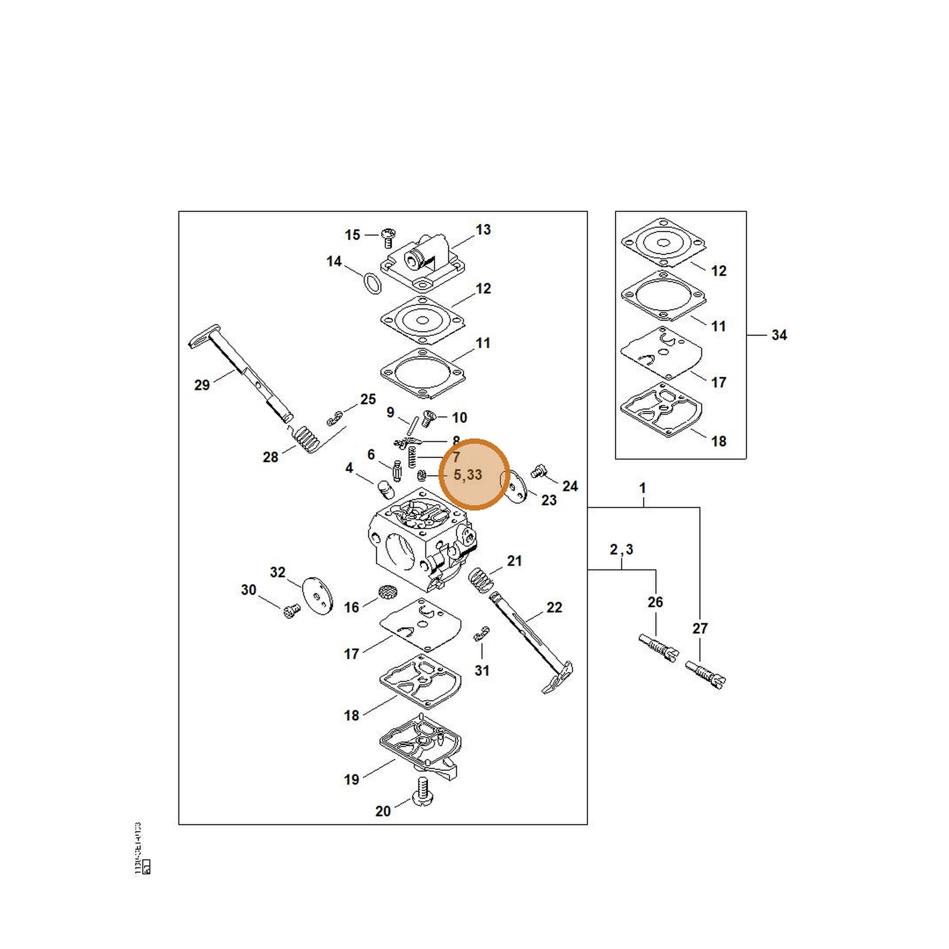 STIHL part 1130-007-1061 — IPL diagram snippet (6x zoom, amber highlight)