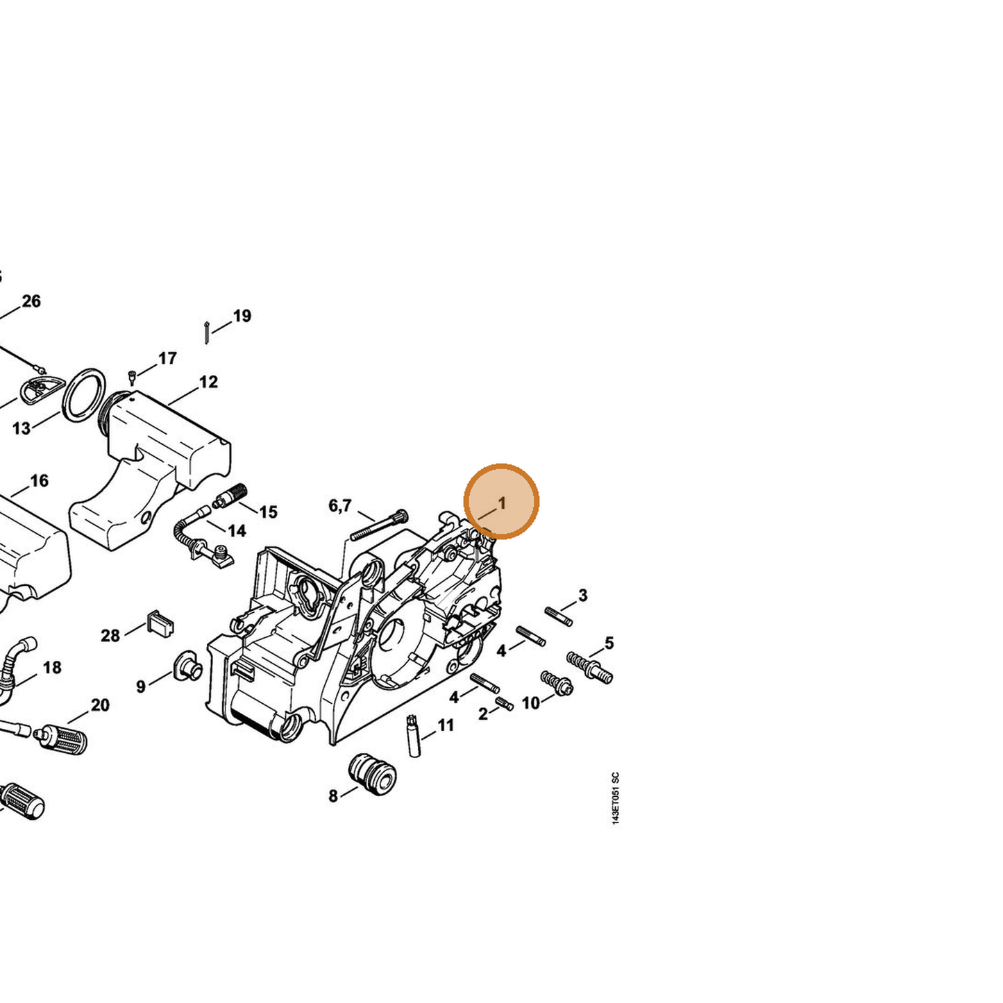 STIHL part 1130-020-3033 — IPL diagram snippet (6x zoom, amber highlight)