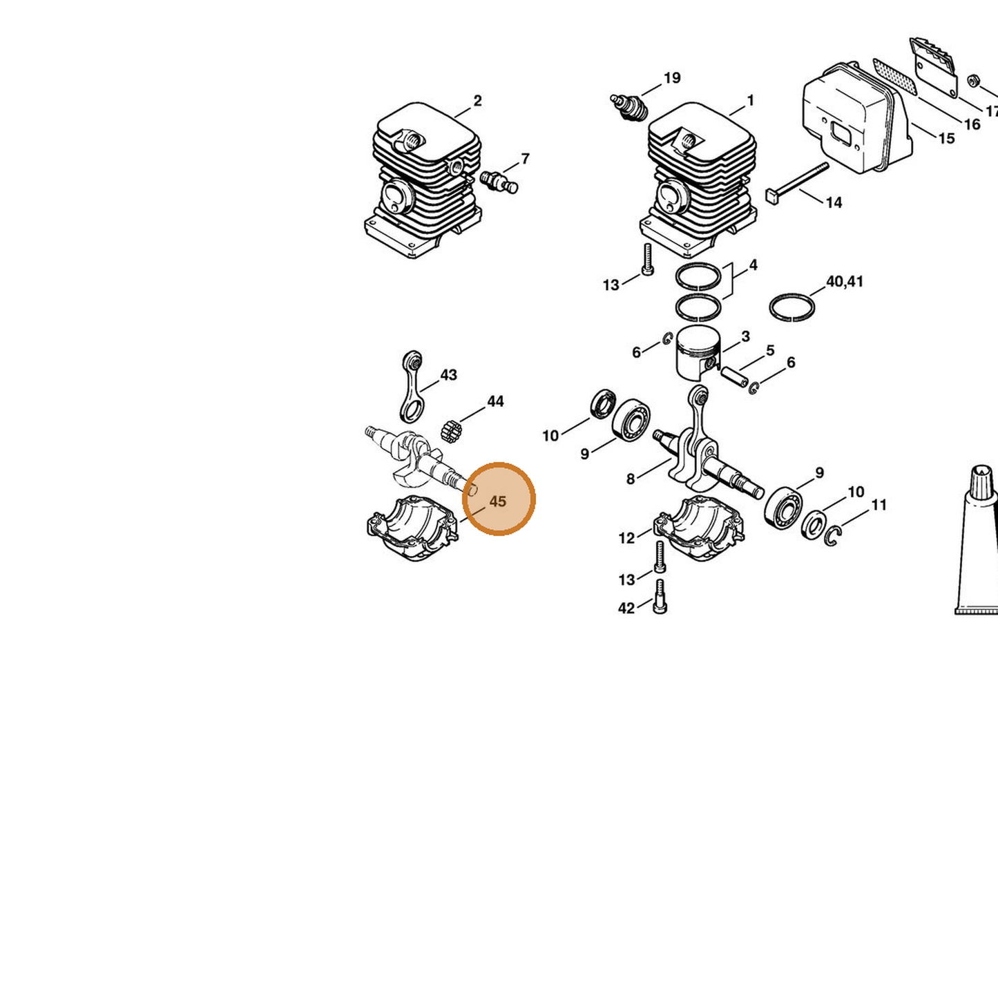 STIHL part 1130-021-2500 — IPL diagram snippet (6x zoom, amber highlight)