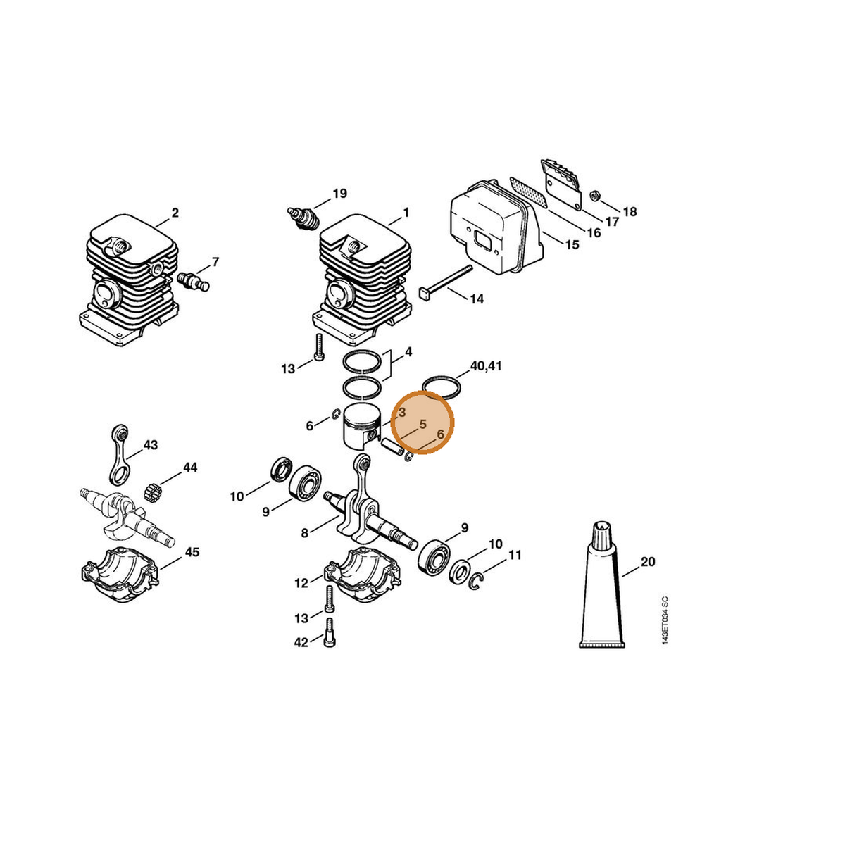 STIHL part 1130-034-1500 — IPL diagram snippet (6x zoom, amber highlight)