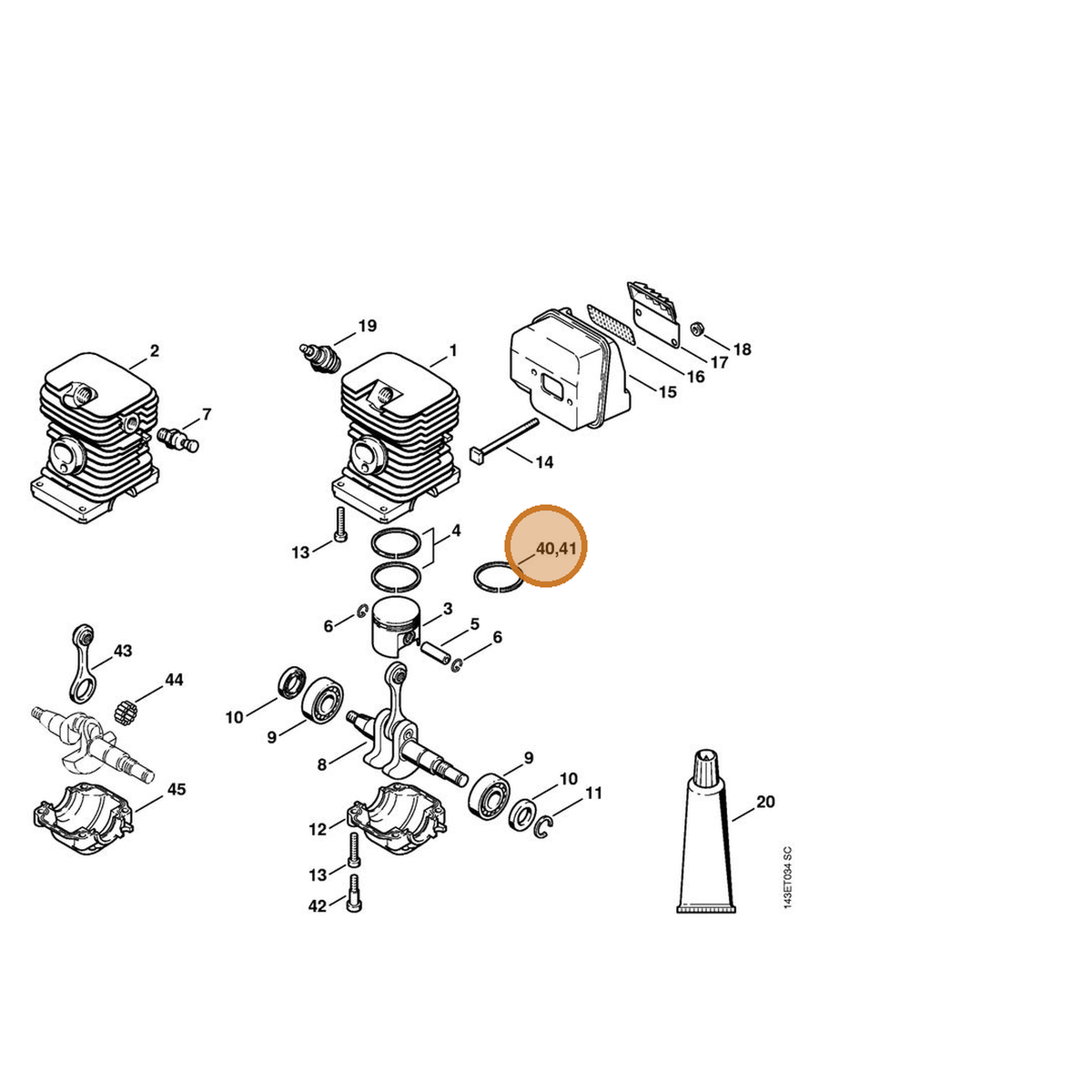 STIHL part 1130-034-3001 — IPL diagram snippet (6x zoom, amber highlight)