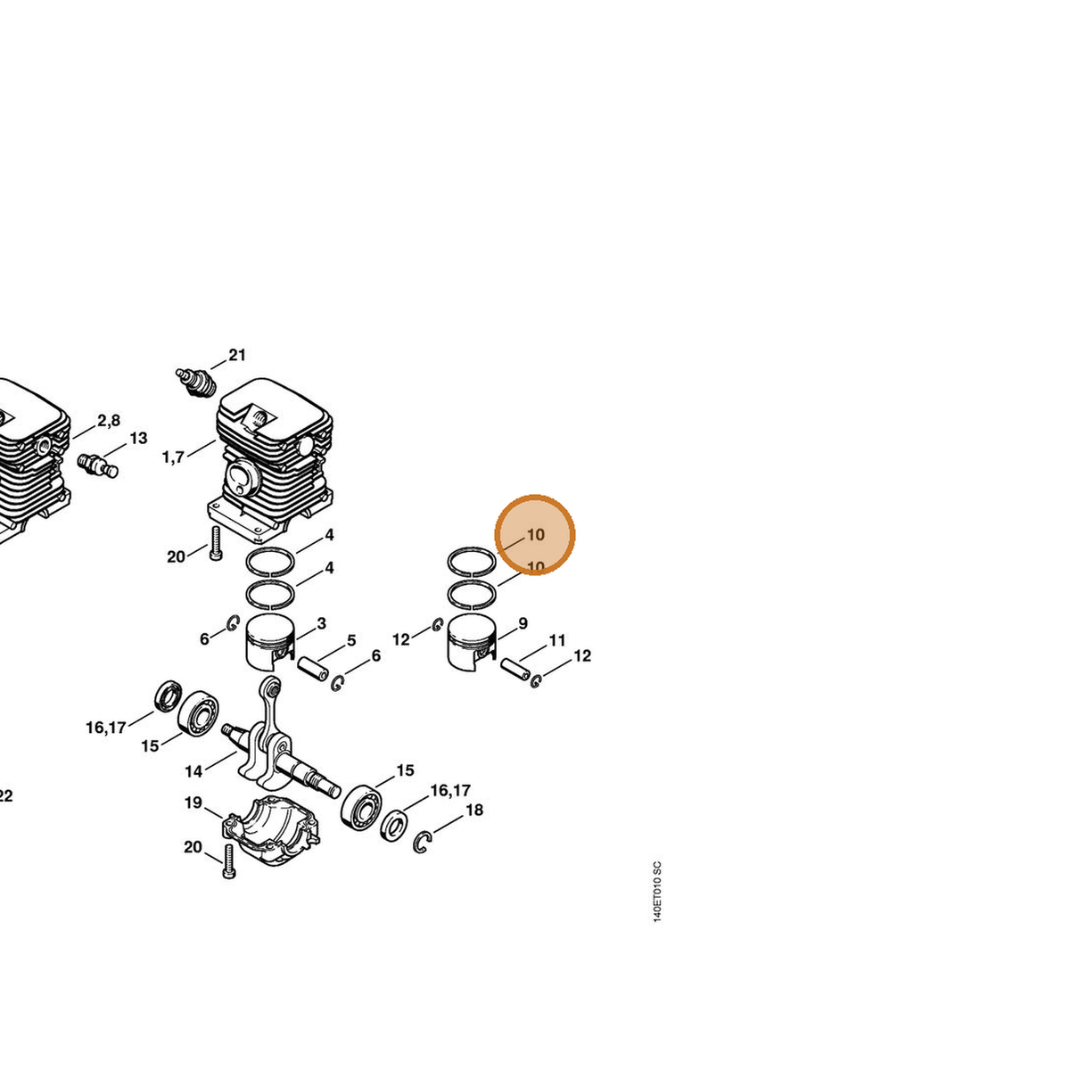 STIHL part 1130-034-3002 — IPL diagram snippet (6x zoom, amber highlight)
