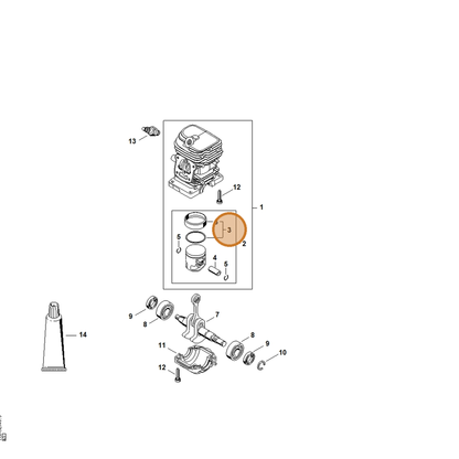STIHL part 1130-034-3007 — IPL diagram snippet (6x zoom, amber highlight)