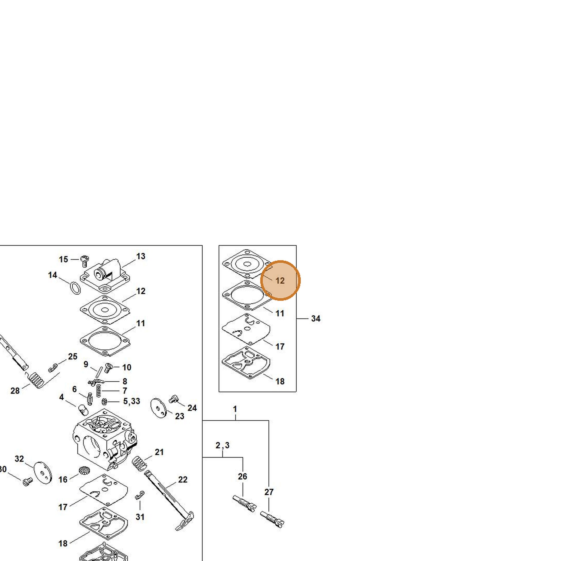 STIHL part 1130-121-0800 — IPL diagram snippet (6x zoom, amber highlight)