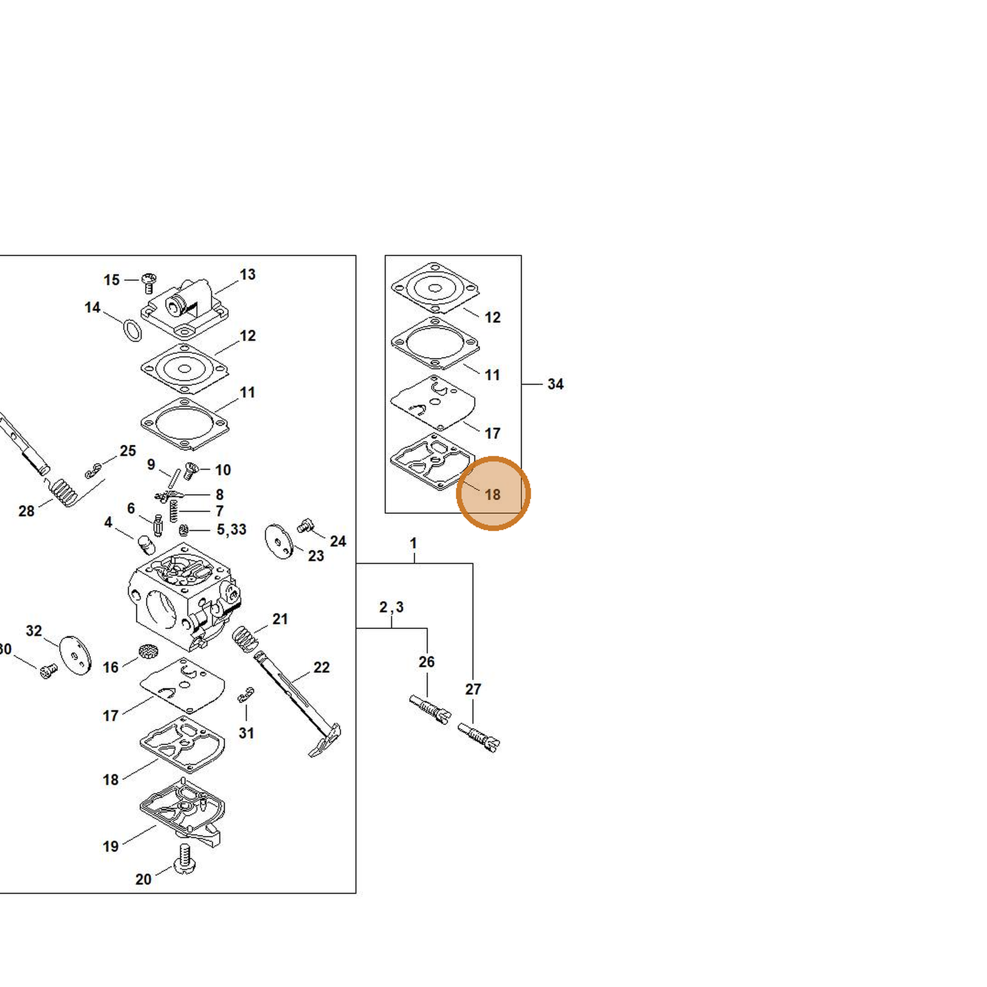 STIHL part 1130-121-0801 — IPL diagram snippet (6x zoom, amber highlight)