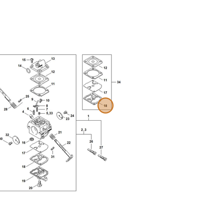 STIHL part 1130-121-0801 — IPL diagram snippet (6x zoom, amber highlight)