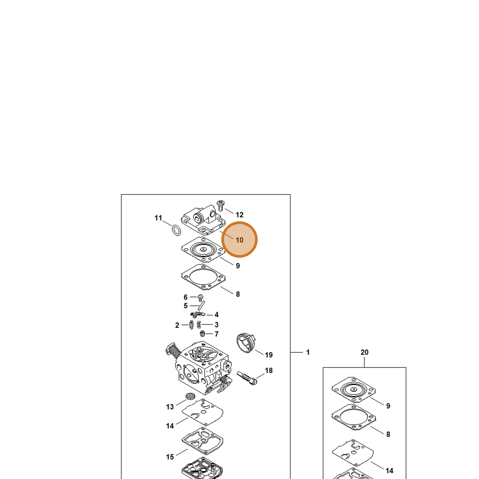 STIHL part 1130-121-0802 — IPL diagram snippet (6x zoom, amber highlight)