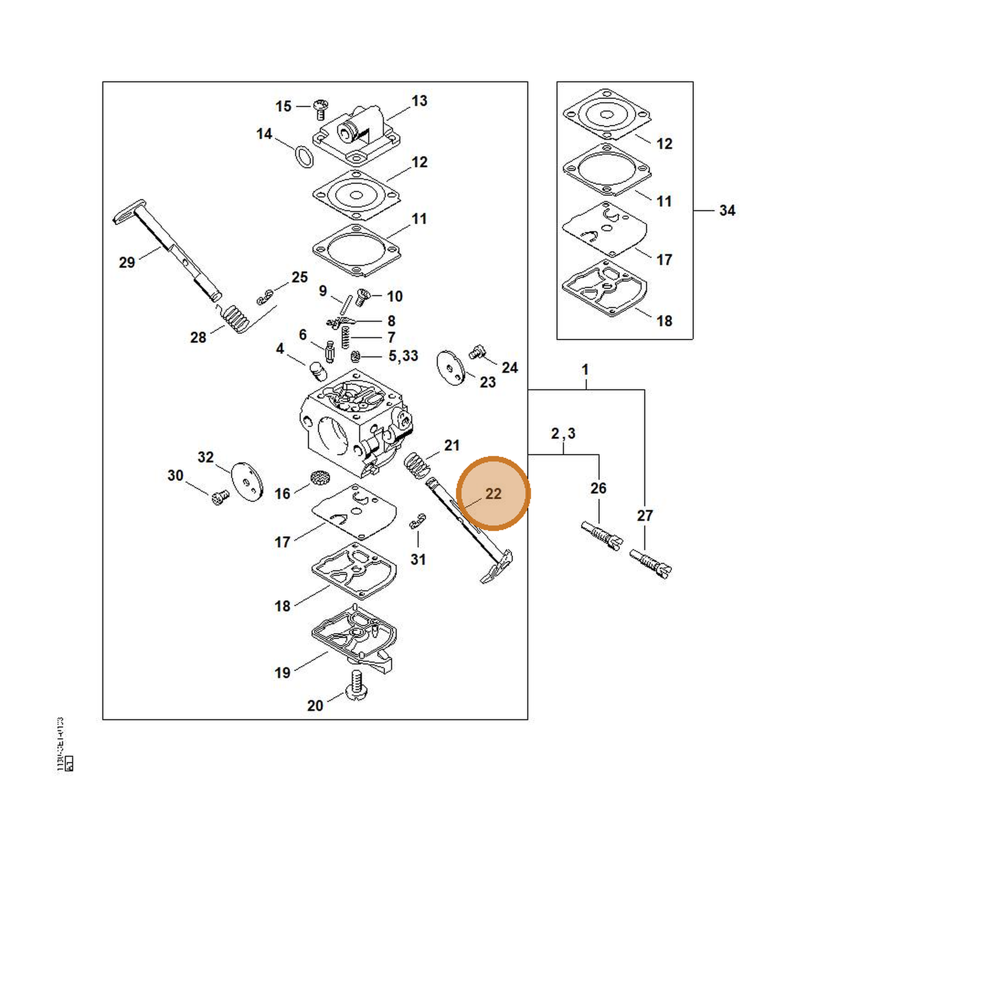 STIHL part 1130-121-3302 — IPL diagram snippet (6x zoom, amber highlight)